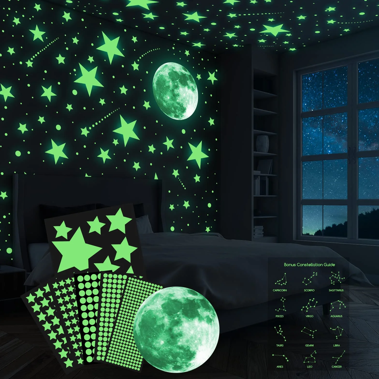 Glow In The Dark Naklejki Ścienne, 637 sztuk Luminous Kropki Gwiazdy i Księżyc DIY Naklejki ścienne do sufitu lub ścian, Luminous Naklejki samoprzylepne dla dzieci Sypialnia Dekoracji