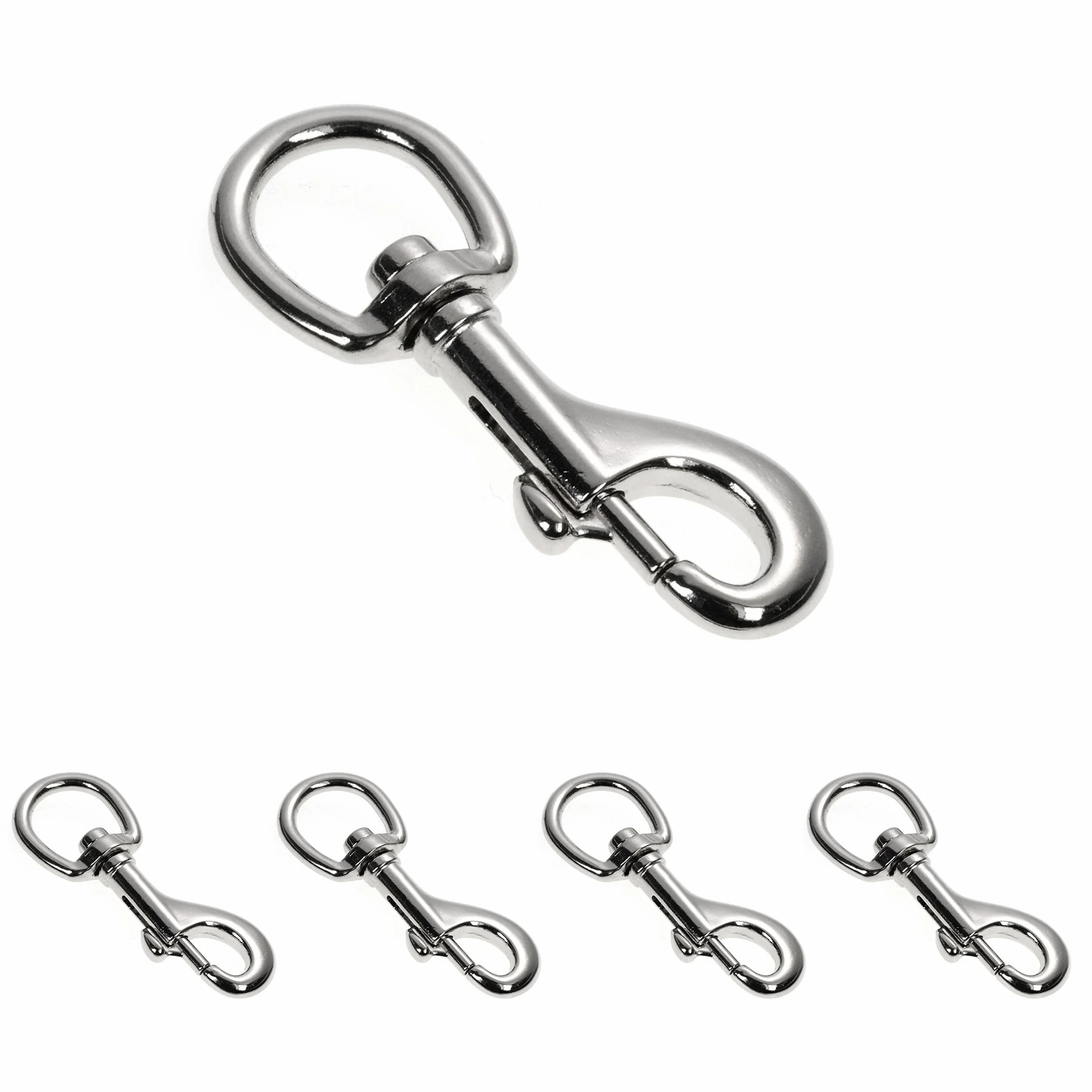 Ganzoo karabińczyk do smyczy i obroży dla psa z obrotową głowicą, zestaw 4 szt, stal stopowa, długość 68 mm, oczko 16 mm, srebrny, do Paracord 550, praktyczny zaczep do pracy z linką