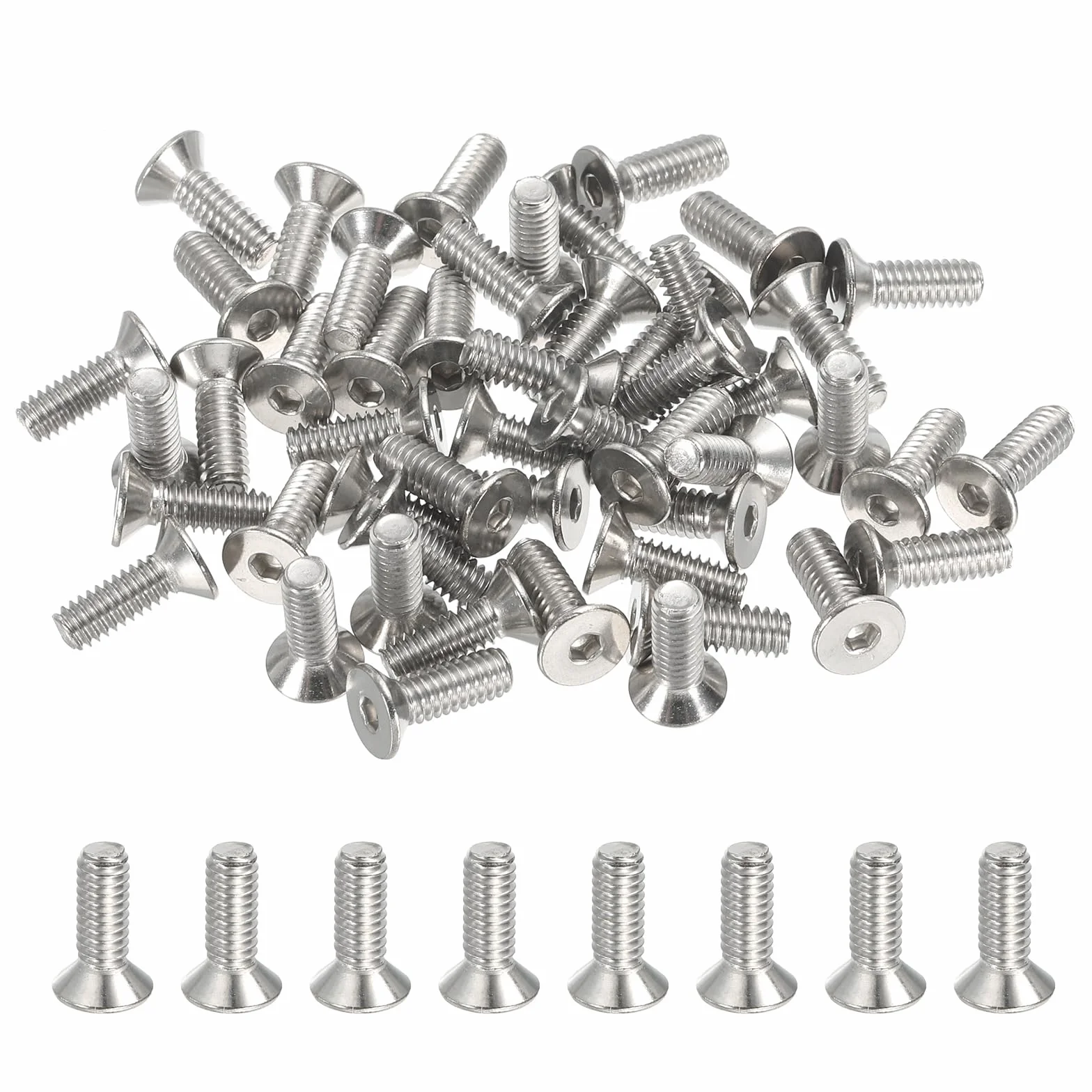 PATIKIL #8-32 x 1/2" Śruby z łbem płaskim z łbem sześciokątnym, 50 szt. Śruby z łbem płaskim ze stali nierdzewnej 304 Prowadnica sześciokątna Śruby z pełnym gwintem gwintowanym Unc klasa 6,8
