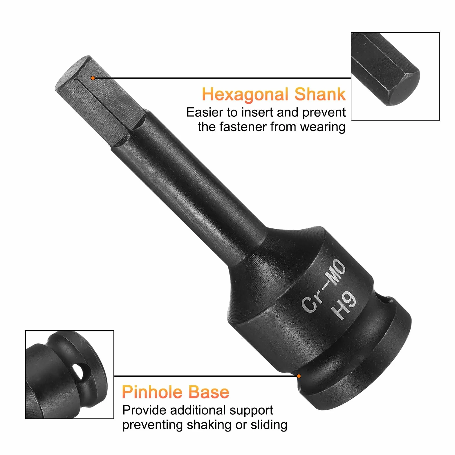 QUARKZMAN 9 mm sześciokątne gniazdo bitowe H9 1/2" ze stali CR-MO, fosforanu, przedłużenie, adapter do gniazda wtykowego do mechaników samochodowych i konserwacyjnych