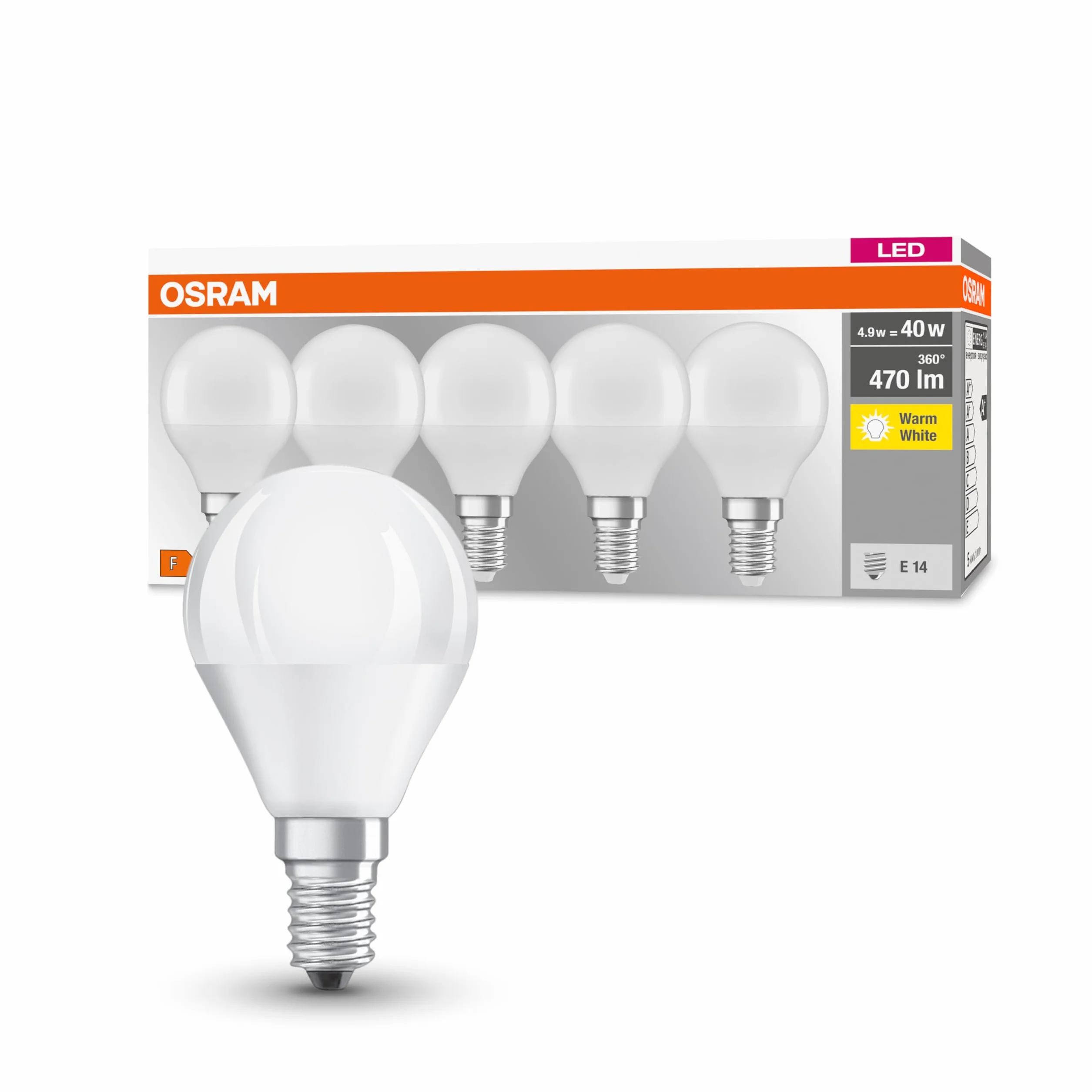 OSRAM Lampa LED | Trzonek: E14 | Ciepły biały | 2700 K | 5,50 W | matowe | LED BASE CLASSIC P [Klasa efektywności energetycznej A+]
