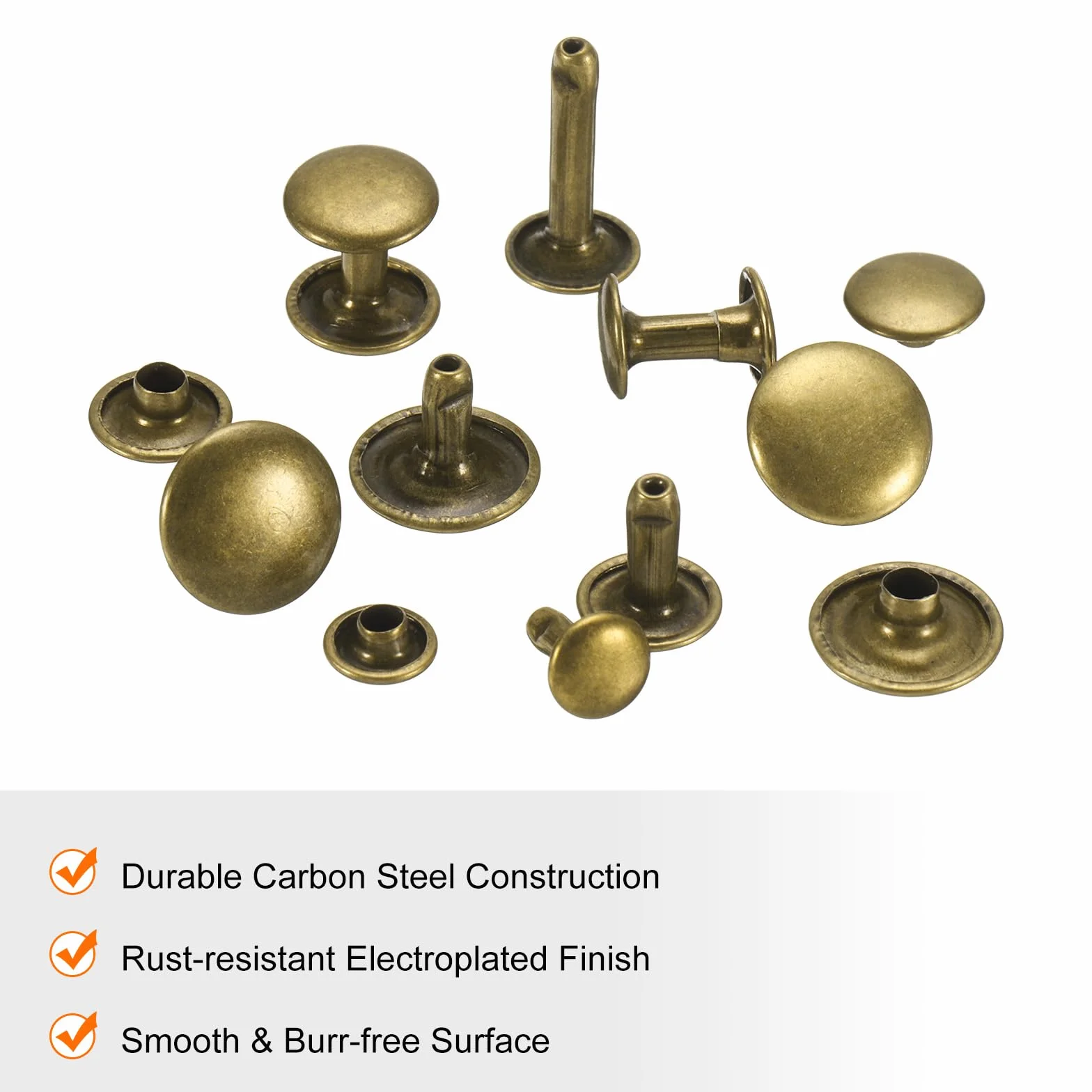 QUARKZMAN Zestaw 60 podwójnych zaślepek skórzanych nitów, 12 x 8 mm okrągły kaptur metalowe nity do obróbki skóry pasek tkanina kołnierz torba naprawa dekoracja, brąz