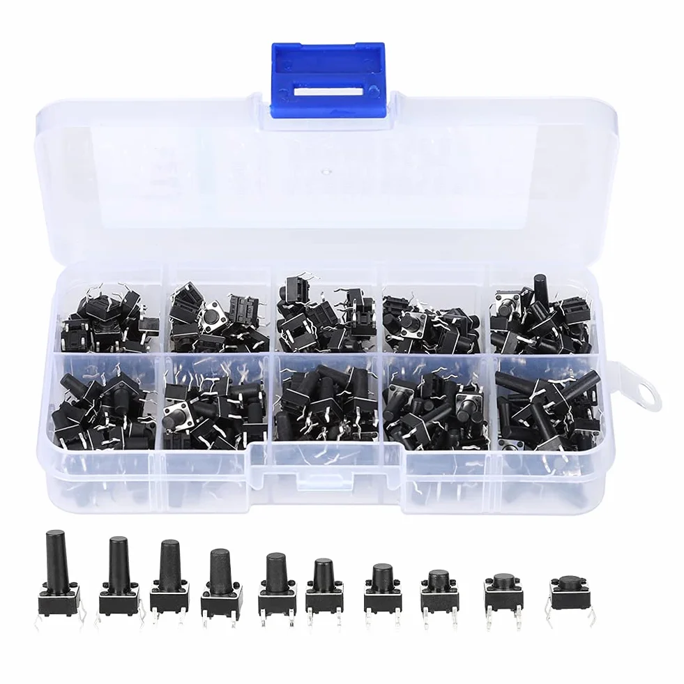 200 sztuk Przełącznik Dotykowy Wciskany 6x6mm Mini Momentary Tact Switch Kit dla Elektroniki Projektów DIY (Czarny)