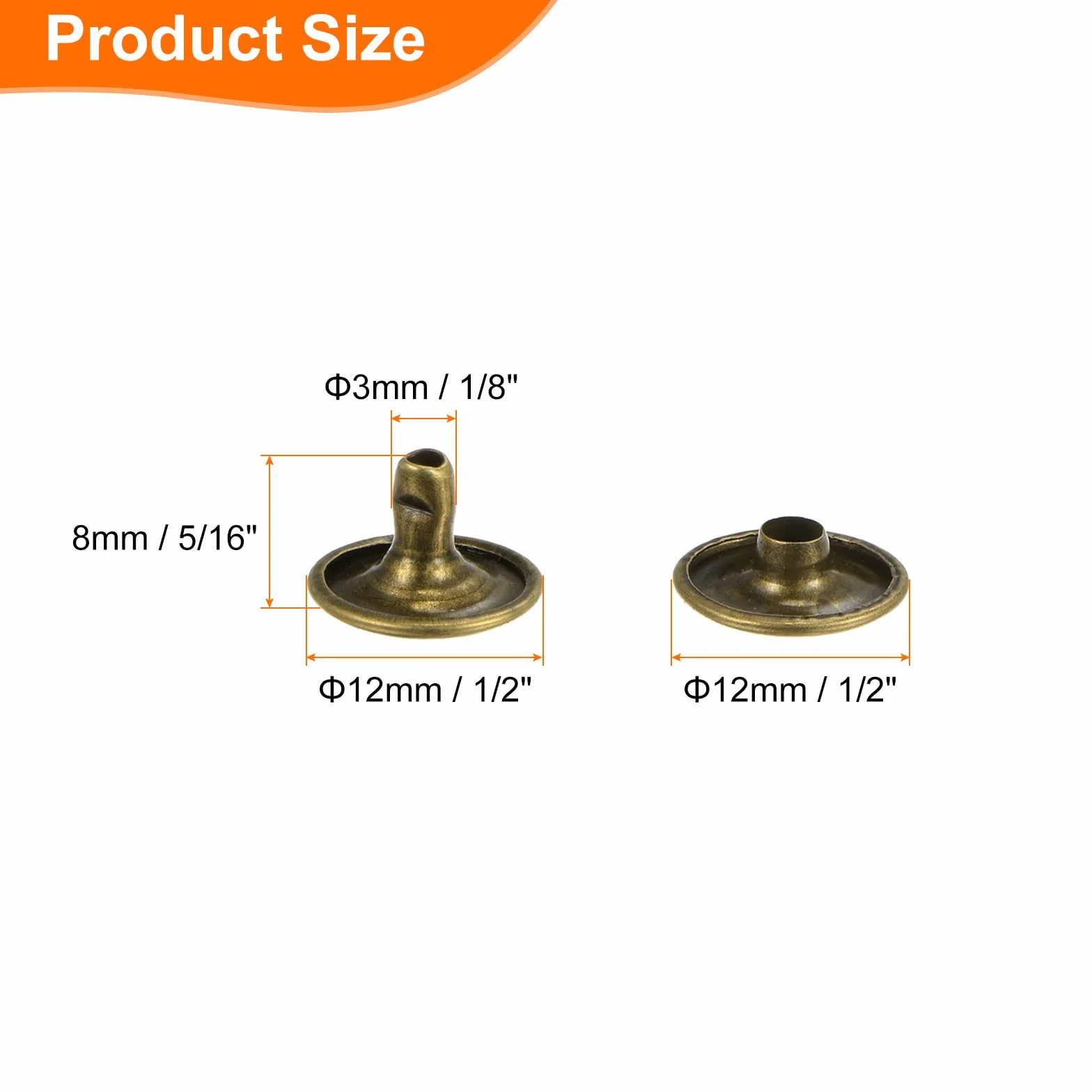 QUARKZMAN Zestaw 60 podwójnych zaślepek skórzanych nitów, 12 x 8 mm okrągły kaptur metalowe nity do obróbki skóry pasek tkanina kołnierz torba naprawa dekoracja, brąz