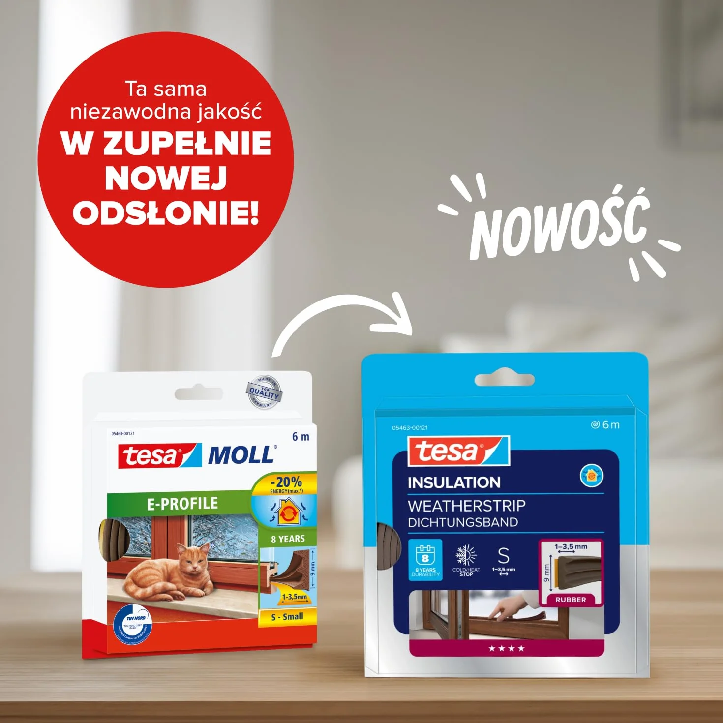 tesa INSULATION S taśma uszczelniająca - Samoprzylepna gumowa uszczelka do izolacji szczelin w oknach i drzwiach - Brązowa - 6 m x 9 mm x 4 mm