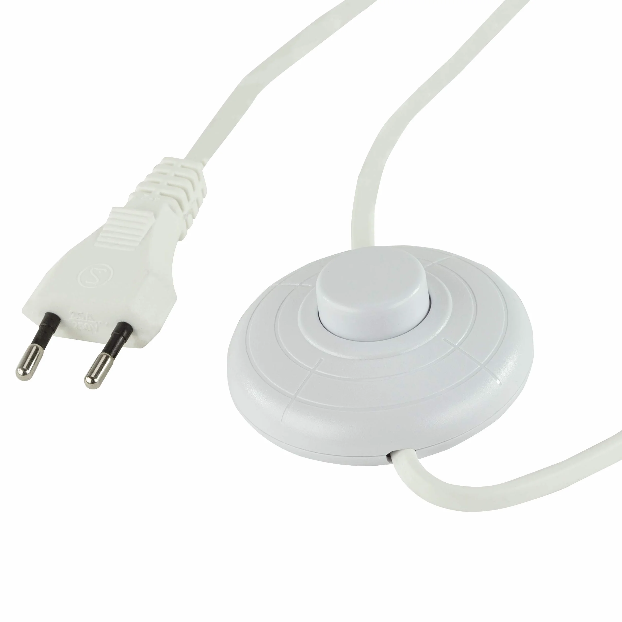 REV 0505665555 przewód zasilający, kabel z przełącznikiem i wtyczką euro, 2 m, maks. 2 A, biały