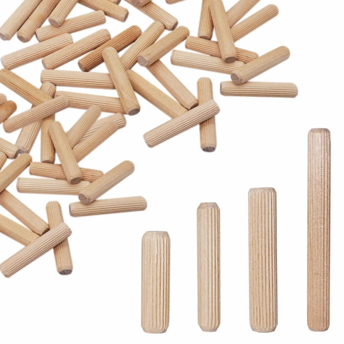 SKIR'CO (100 sztuk) drewniane kołki 5 x 25 mm, rowkowane drewniane zatyczki, rowkowane kołki meblowe, rowkowane kołki