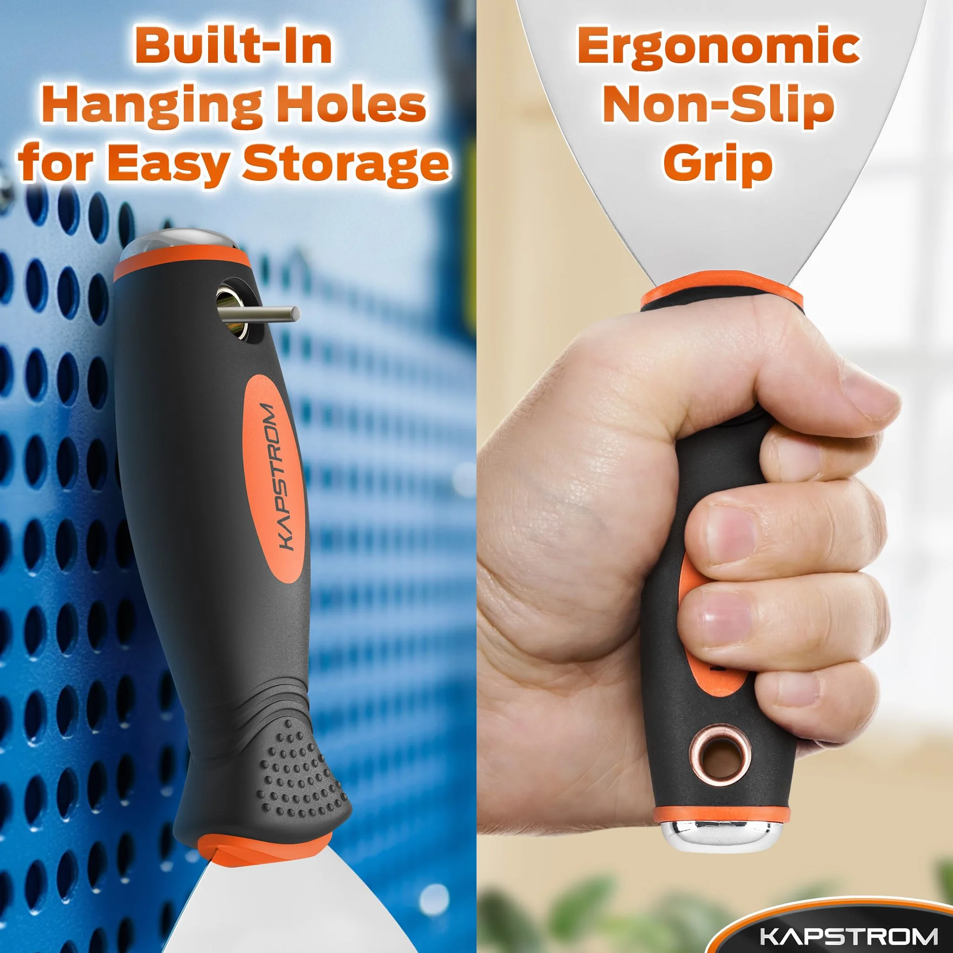 5-Pc Scraper Set, Flexible & Rigid Scrapers w/Ergonomic Handles for Plastering & Drywall Putty Filling, Stainless Steel Spatula Knife Set for Wallpaper Scraping & Finishing