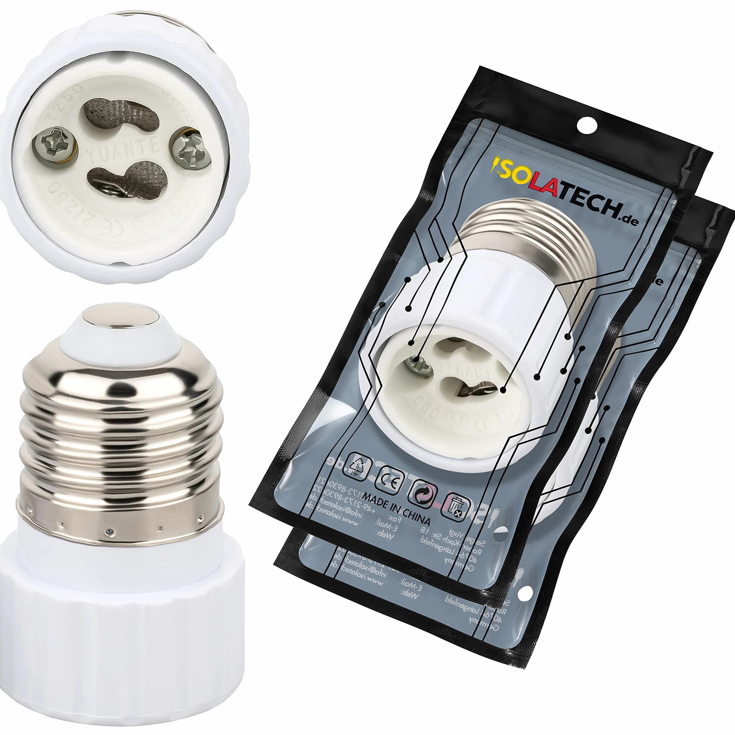 ISOLATECH 2szt E27 gniazdo adaptera do GU10 gniazdo lampy LED konwerter do lamp energooszczędnych (max. 250V/2A) żarówki łazienka sufit instalacja kuchnia żaroodporna podstawa ceramiczna