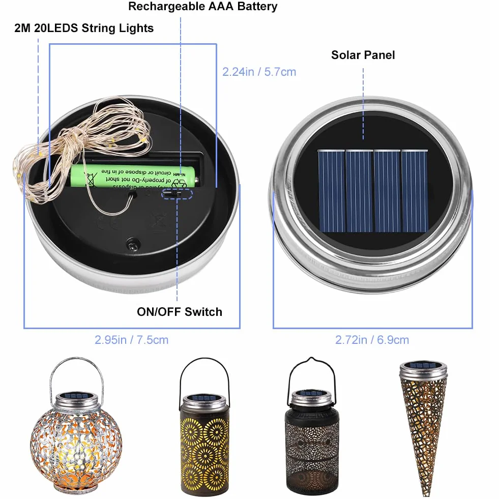 Solar Lights części zamienne, 3 x średnica 7,5 cm, panel solarny LED, wodoszczelność IP44, zamiennik do ogrodu, latarni, patio, oświetlenia, 2 m, ciepła biel, łańcuch świetlny "zrób to sam"