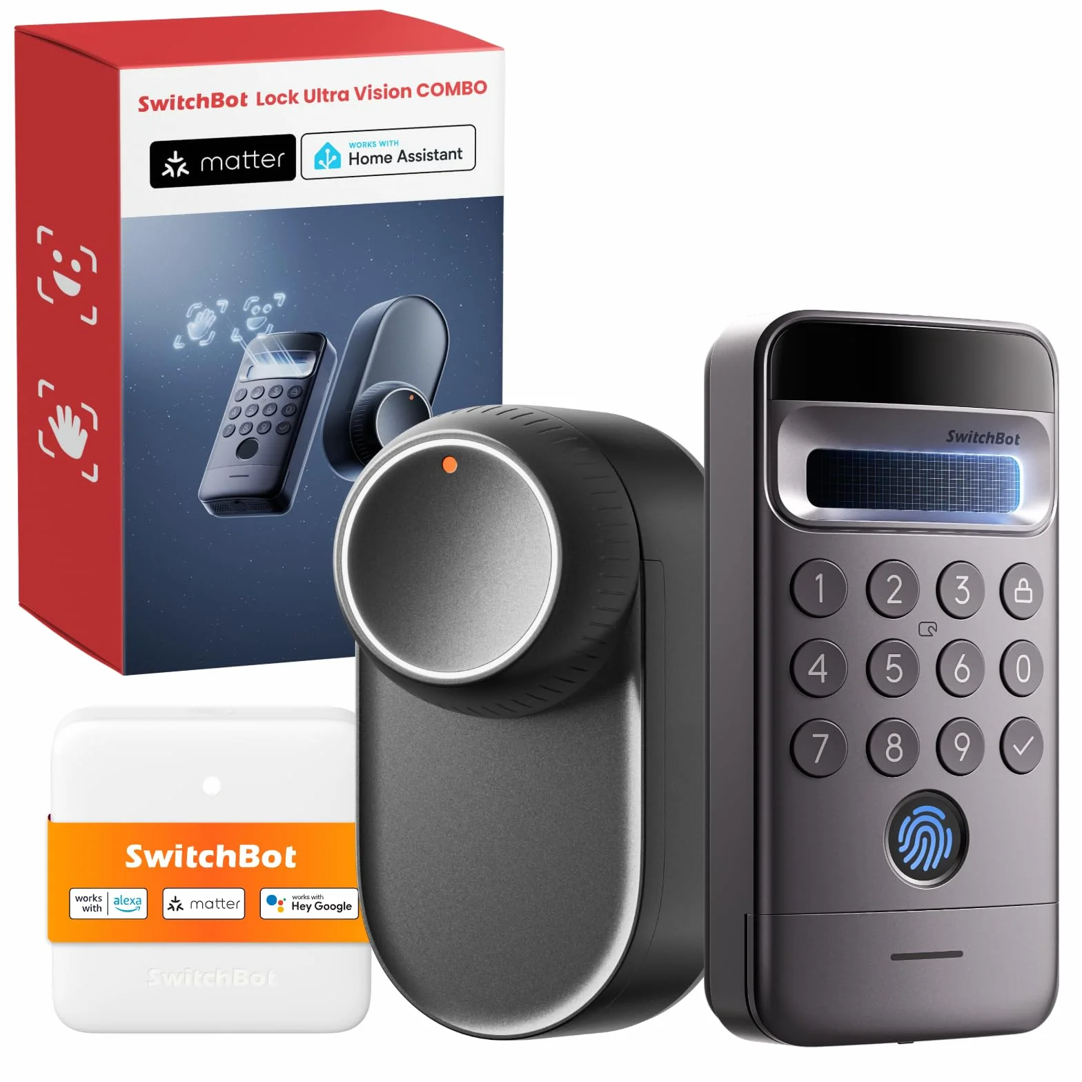 SwitchBot WiFi Smart Lock Ultra z klawiaturą Vision Pro, rozpoznawanie twarzy i żył dłoni 3D, bezdotykowe odblokowanie, pasuje do cylindra profilu euro, obsługuje Matter, Alexa, Google, IFTTT