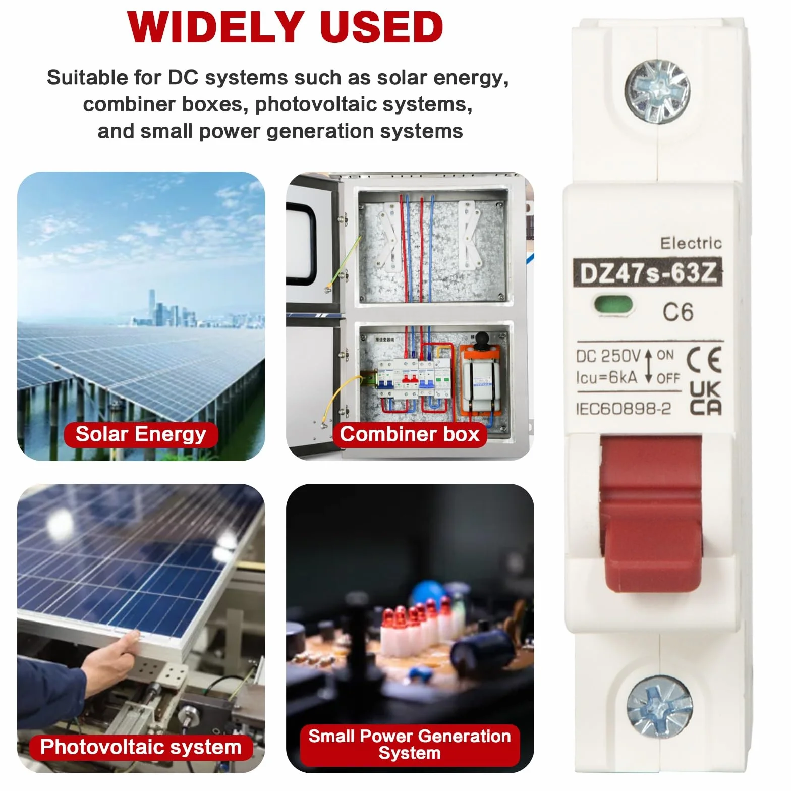 Jadeshay Wyłącznik nadprądowy DC, fotowoltaiczny wyłącznik nadprądowy DC miniaturowy wyłącznik nadprądowy do instalacji PV 1P DC12 V-250 V 25 A