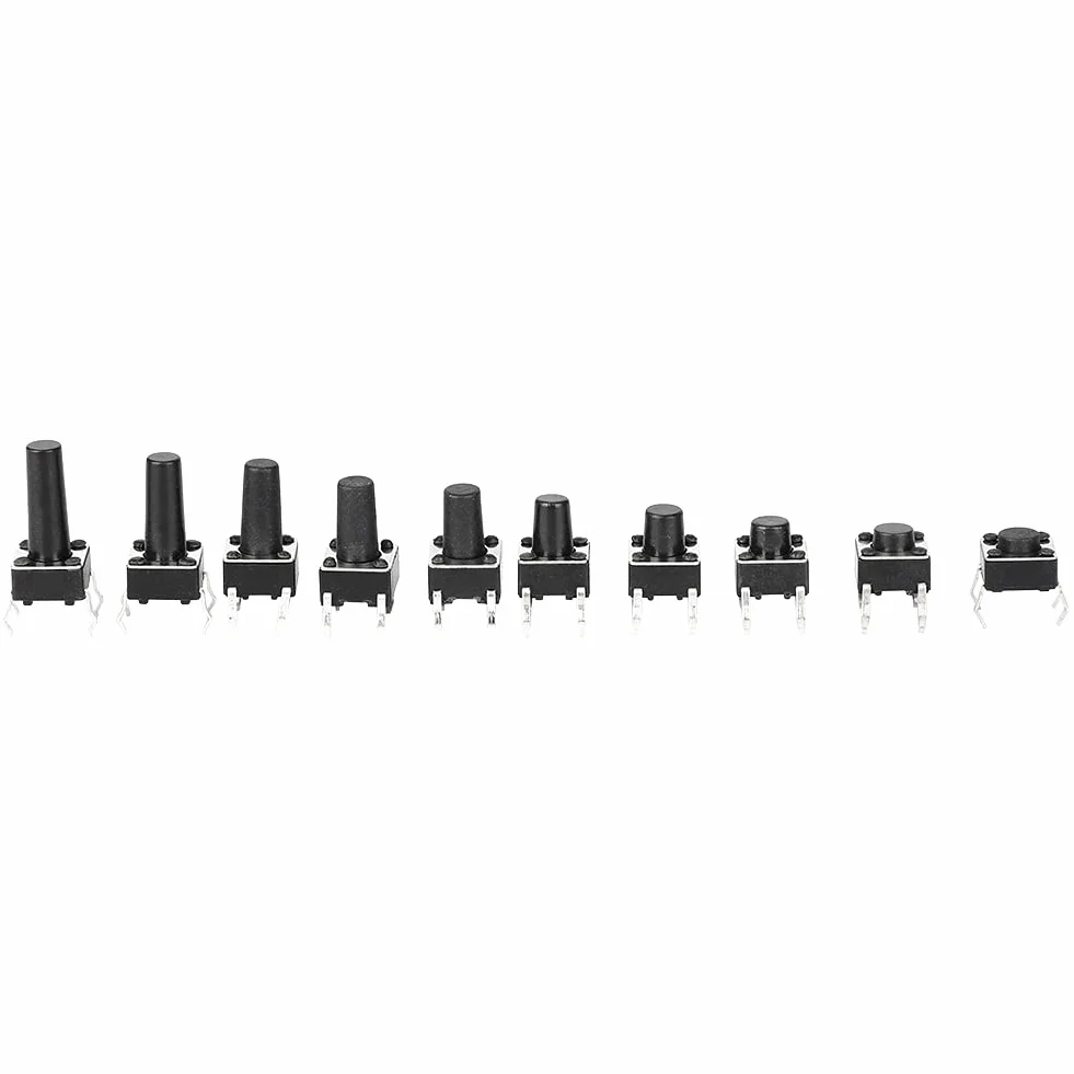 200 sztuk Przełącznik Dotykowy Wciskany 6x6mm Mini Momentary Tact Switch Kit dla Elektroniki Projektów DIY (Czarny)