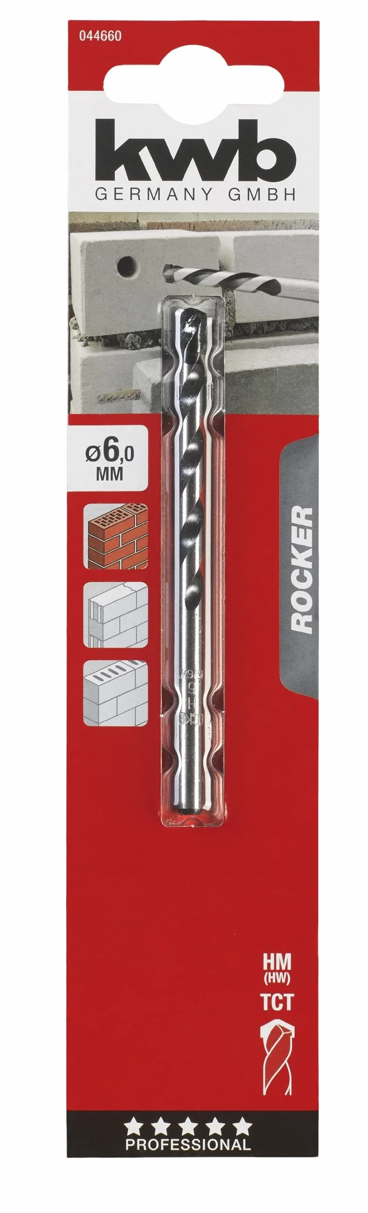 kwb Rocker wiertło do betonu i kamienia Ø 6,0 mm 044660 (z twardego metalu, zgodnie z ISO 5468)