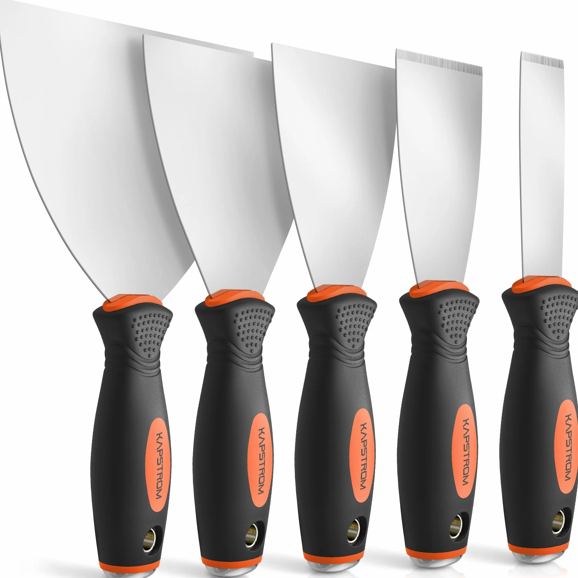 5-Pc Scraper Set, Flexible & Rigid Scrapers w/Ergonomic Handles for Plastering & Drywall Putty Filling, Stainless Steel Spatula Knife Set for Wallpaper Scraping & Finishing