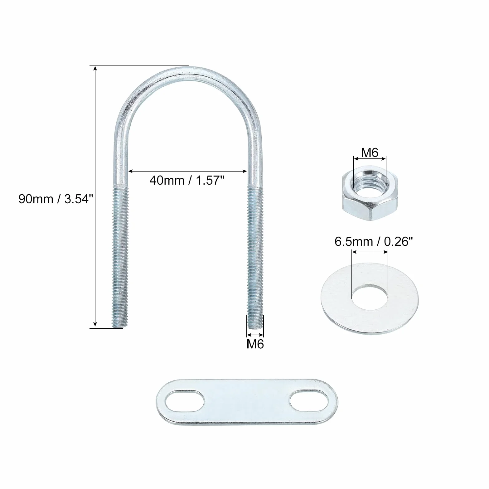 QUARKZMAN Okrągła śruba z łbem typu U, 2 zestawy 40 mm ID x 90 mm długości, kąt U M6, ocynkowana, stal węglowa, śruba zaciskowa U z nakrętkami i płytkami, do naprawy samochodów