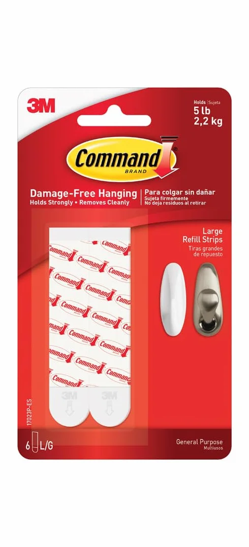 Command 08482000511, Large, White, (17023P-ES), 6 Refill Strips, 6 Count