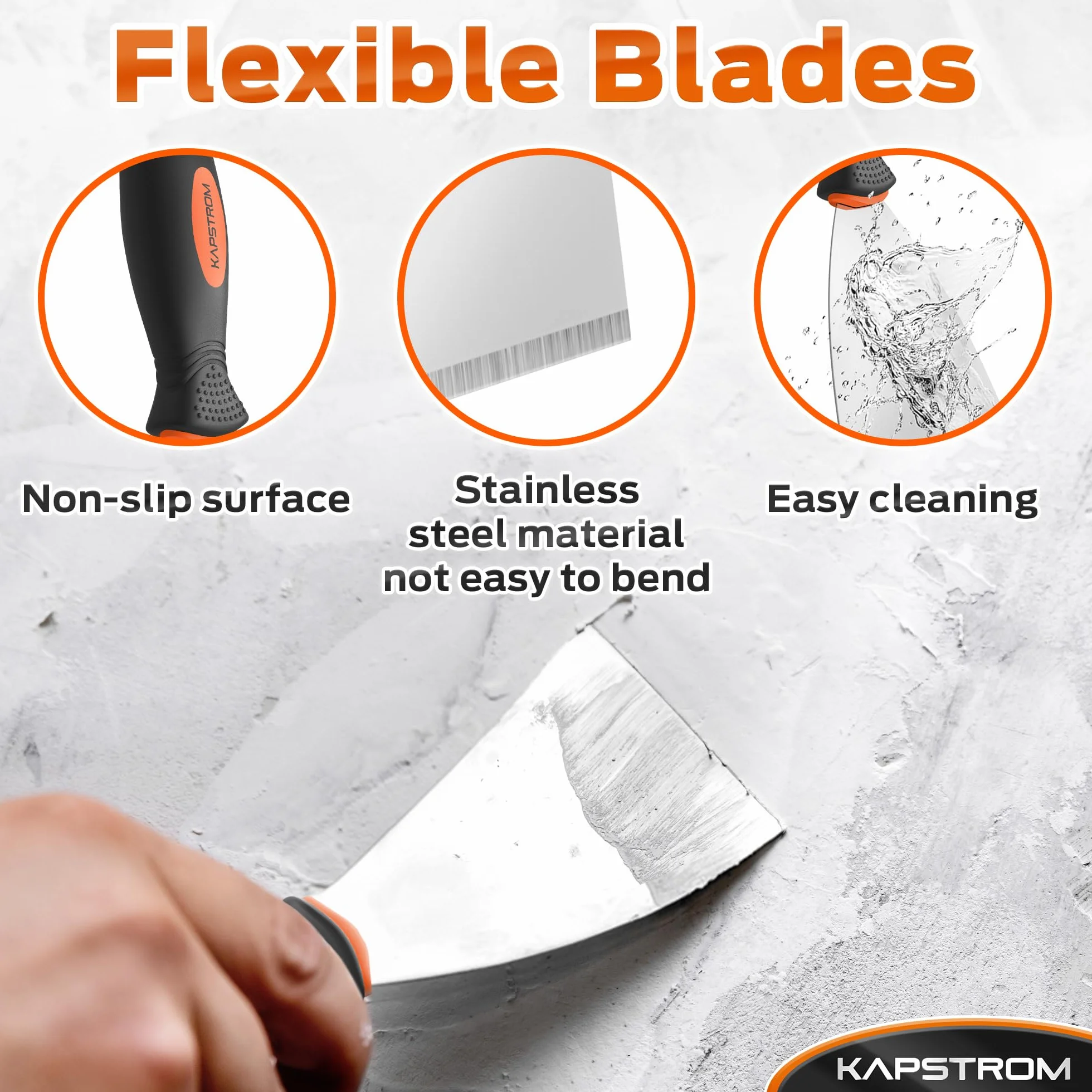 5-Pc Scraper Set, Flexible & Rigid Scrapers w/Ergonomic Handles for Plastering & Drywall Putty Filling, Stainless Steel Spatula Knife Set for Wallpaper Scraping & Finishing