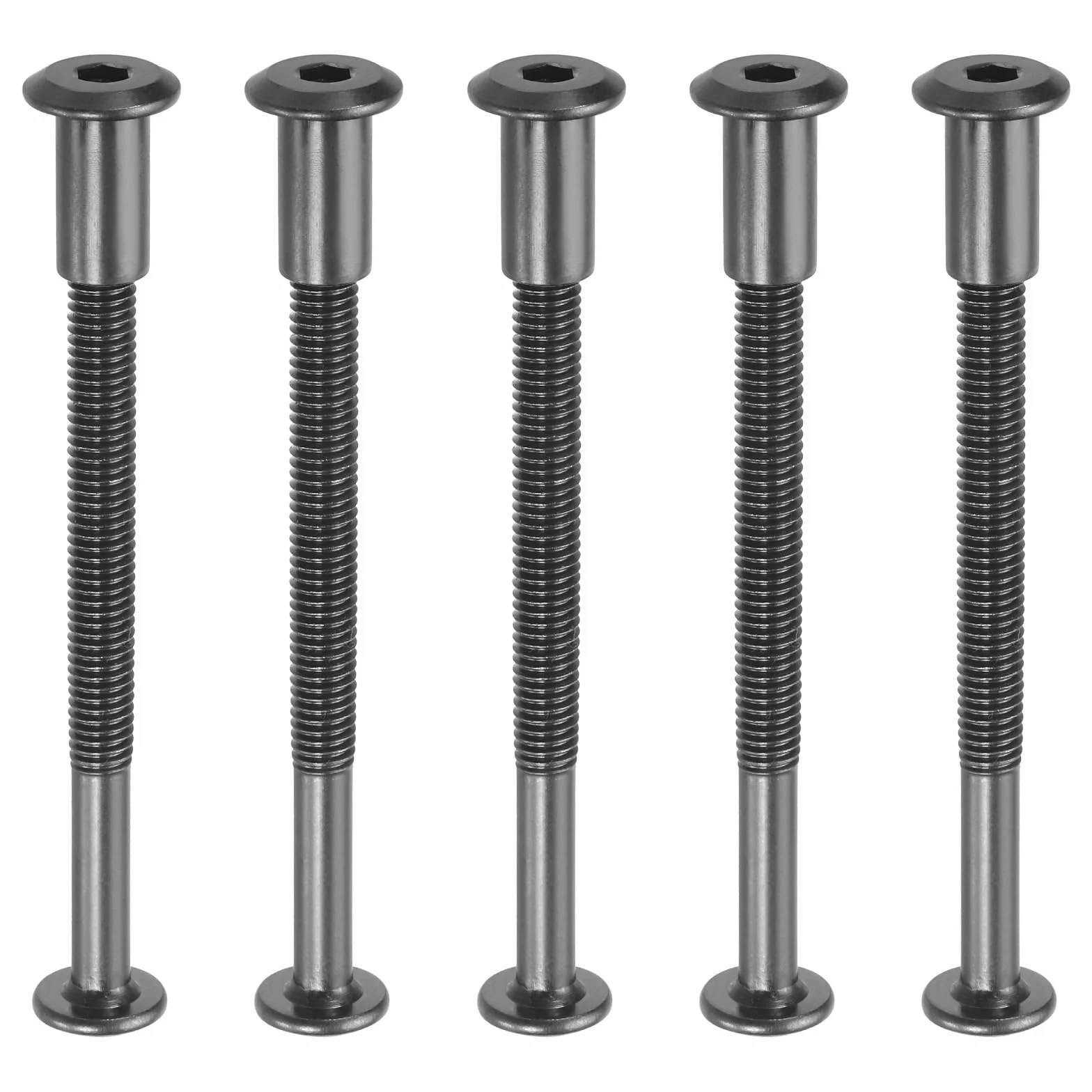 PATIKIL Śruby z łbem sześciokątnym Chicago M8 x 70 mm, zestaw 5 śrub wiążących, łączące sześciokątne nakrętki z łbem nasadkowym do scrapbookingu, skórzanego paska, naprawy mebli, czarne