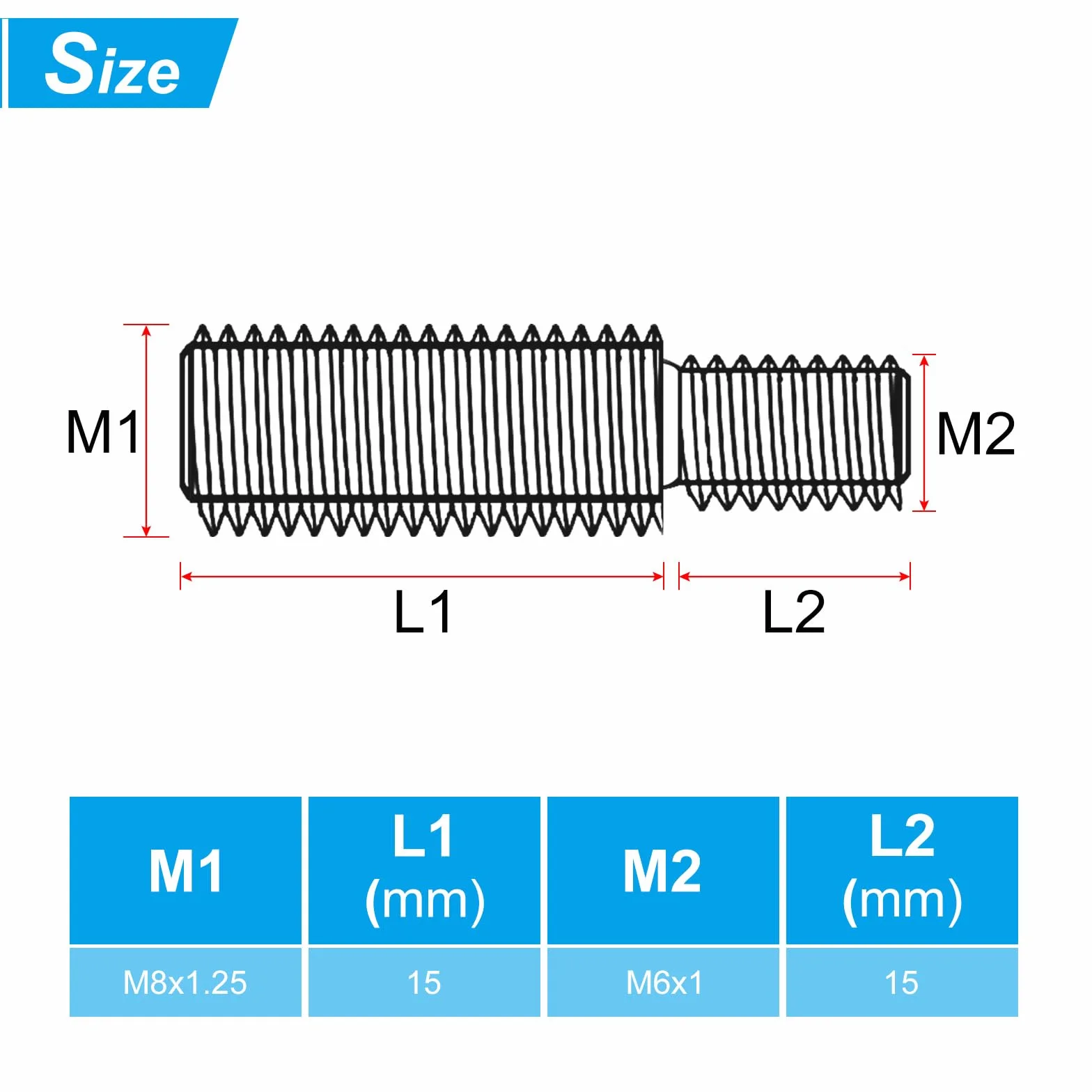 PATIKIL M6*M8*30 Śruba z podwójnym gwintem końcowym, 5 szt. 304 ze stali nierdzewnej adapter redukcyjny do sprzętu meblowego, długość 31 mm