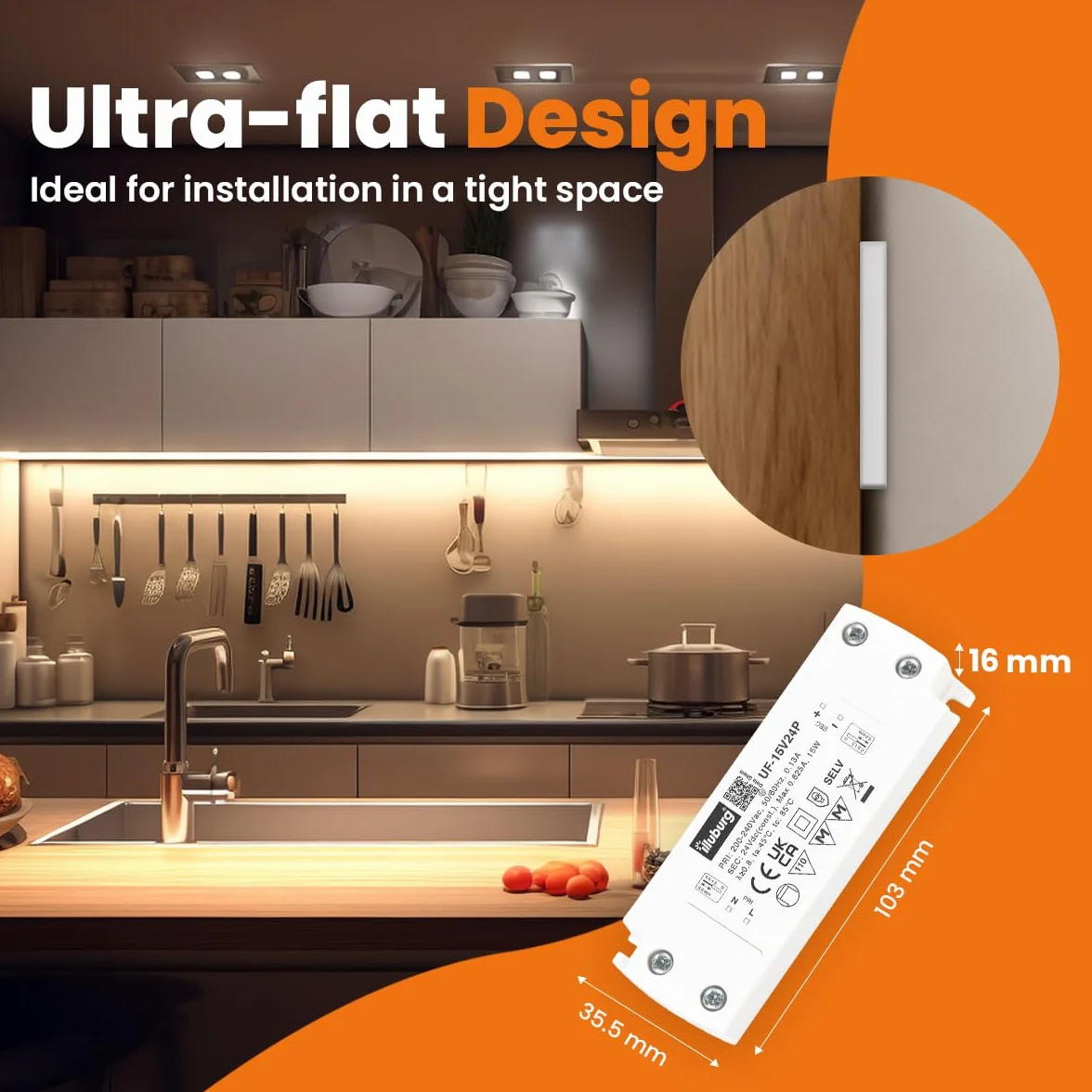 Transformator LED 24 V, 15 W, płaski, bezmigotkowy, bezgłośny, do GU4 GU5,3 taśmy LED, meble, ukryty montaż, zasilacz, sterownik, statecznik