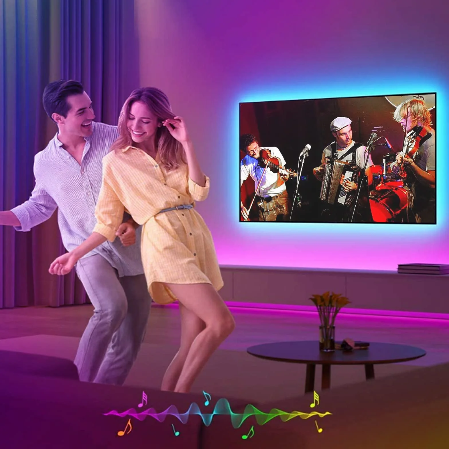 Taśma LED 5M, PSTAR USB LED dekoracja, paski świetlne z pilotem zdalnego sterowania Smart App, podświetlenie tła telewizora, ekranu 65 do 75 cali, ekran TV i monitora komputera