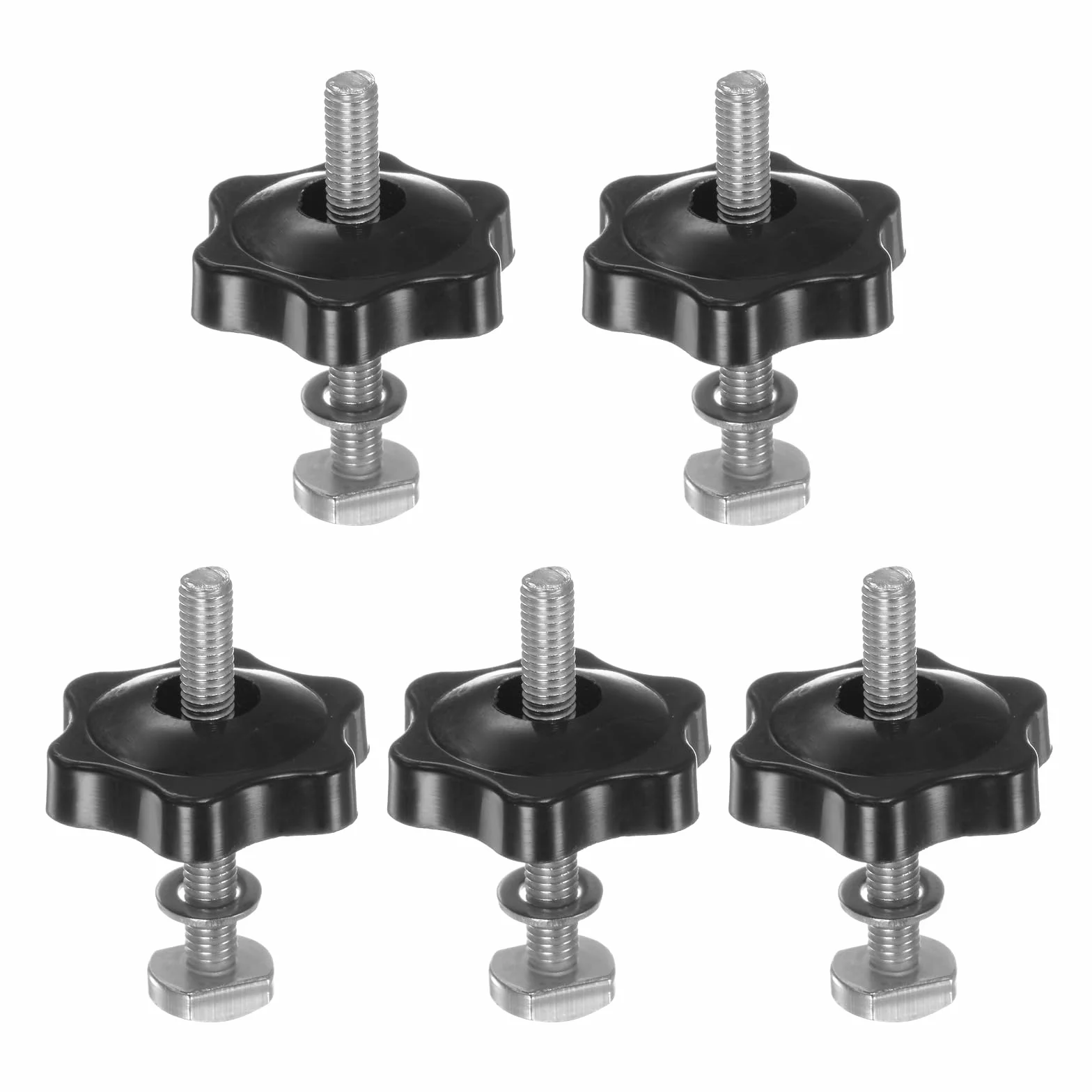 QUARKZMAN Zestaw 5 śrub T-Train guzik zestaw śrub M5 x 40 mm śruba gwintowana M5 x 32 mm sześciokątna nakrętka z podkładką do przyrządów do obróbki drewna, czarny