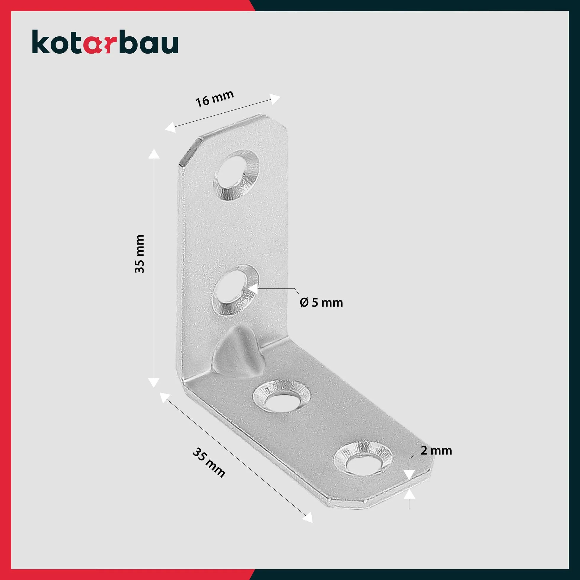 KOTARBAU Zestaw 25 łączników kątowych 35 x 35 x 16 x 2 mm z rowkiem stalowym kątownikiem budowlanym otwory montażowe, łączniki meblowe, ocynkowane, do dużych obciążeń, łączniki do drewna, kątownik