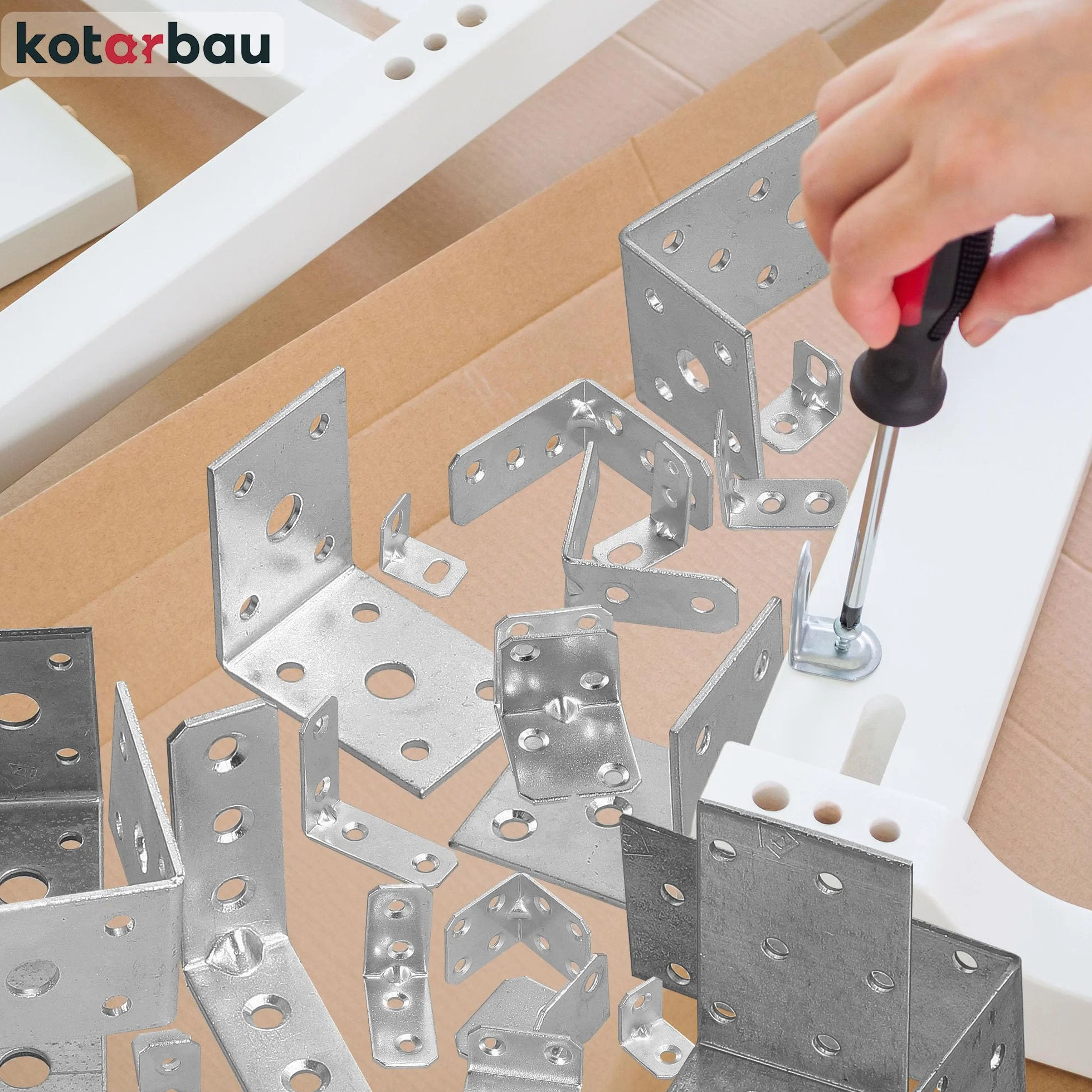 KOTARBAU Zestaw 25 łączników kątowych 35 x 35 x 16 x 2 mm z rowkiem stalowym kątownikiem budowlanym otwory montażowe, łączniki meblowe, ocynkowane, do dużych obciążeń, łączniki do drewna, kątownik