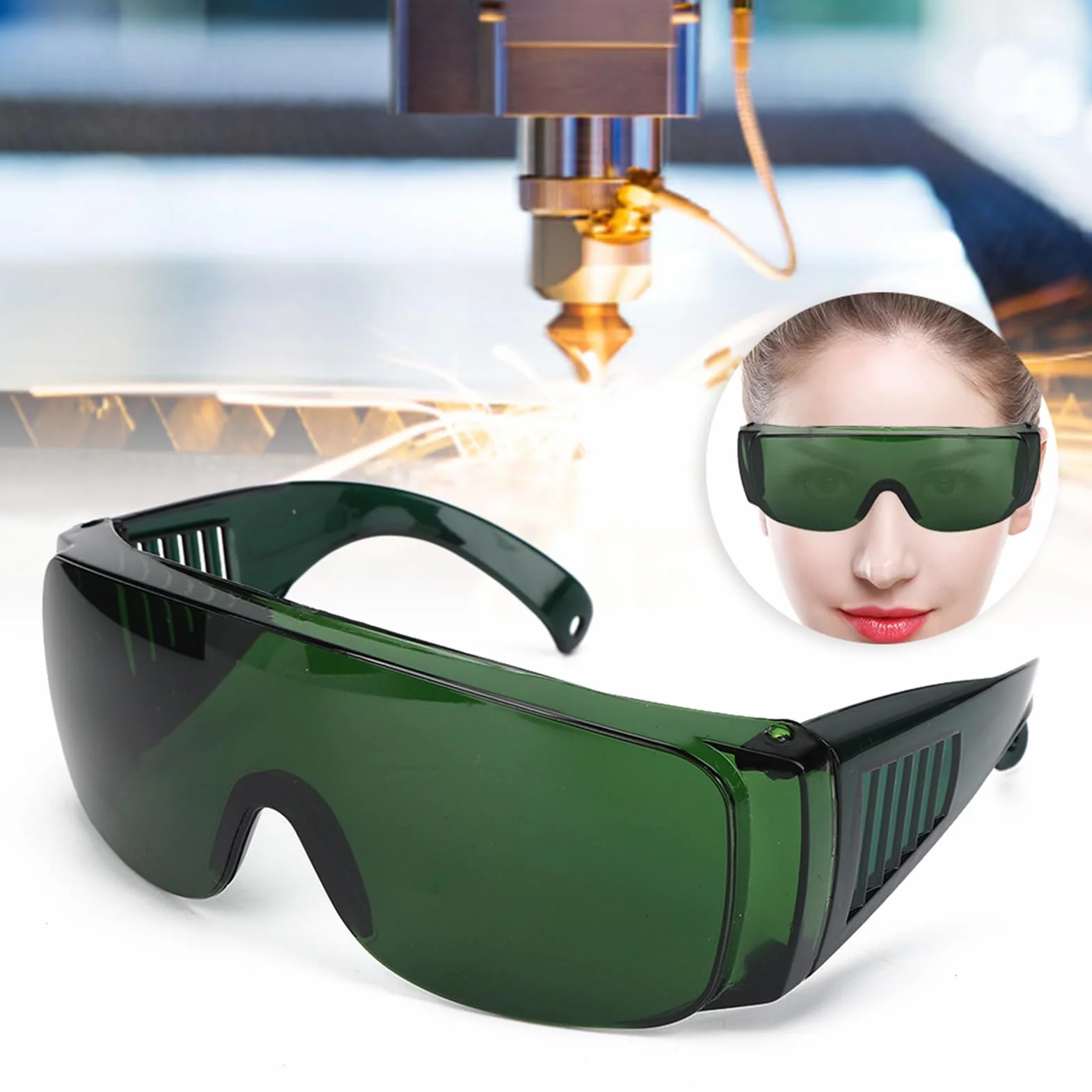 Okulary Ochronne do Grawerowania Laserowego, długość Fali 405-1064 Nm, Filtr światła 80%, Zielony/czerwony (GREEN)