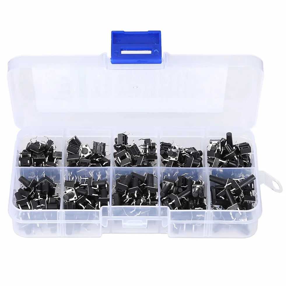 200 sztuk Przełącznik Dotykowy Wciskany 6x6mm Mini Momentary Tact Switch Kit dla Elektroniki Projektów DIY (Czarny)