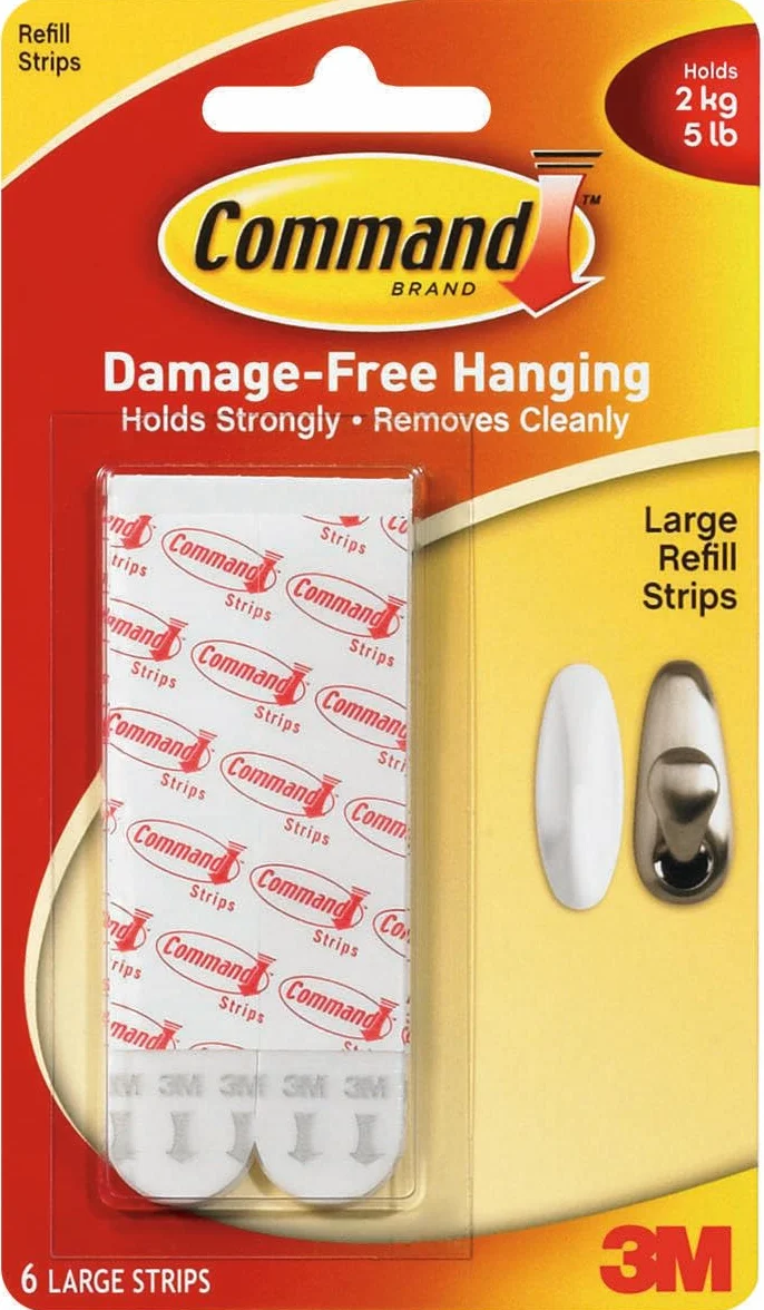 Command 08482000511, Large, White, (17023P-ES), 6 Refill Strips, 6 Count