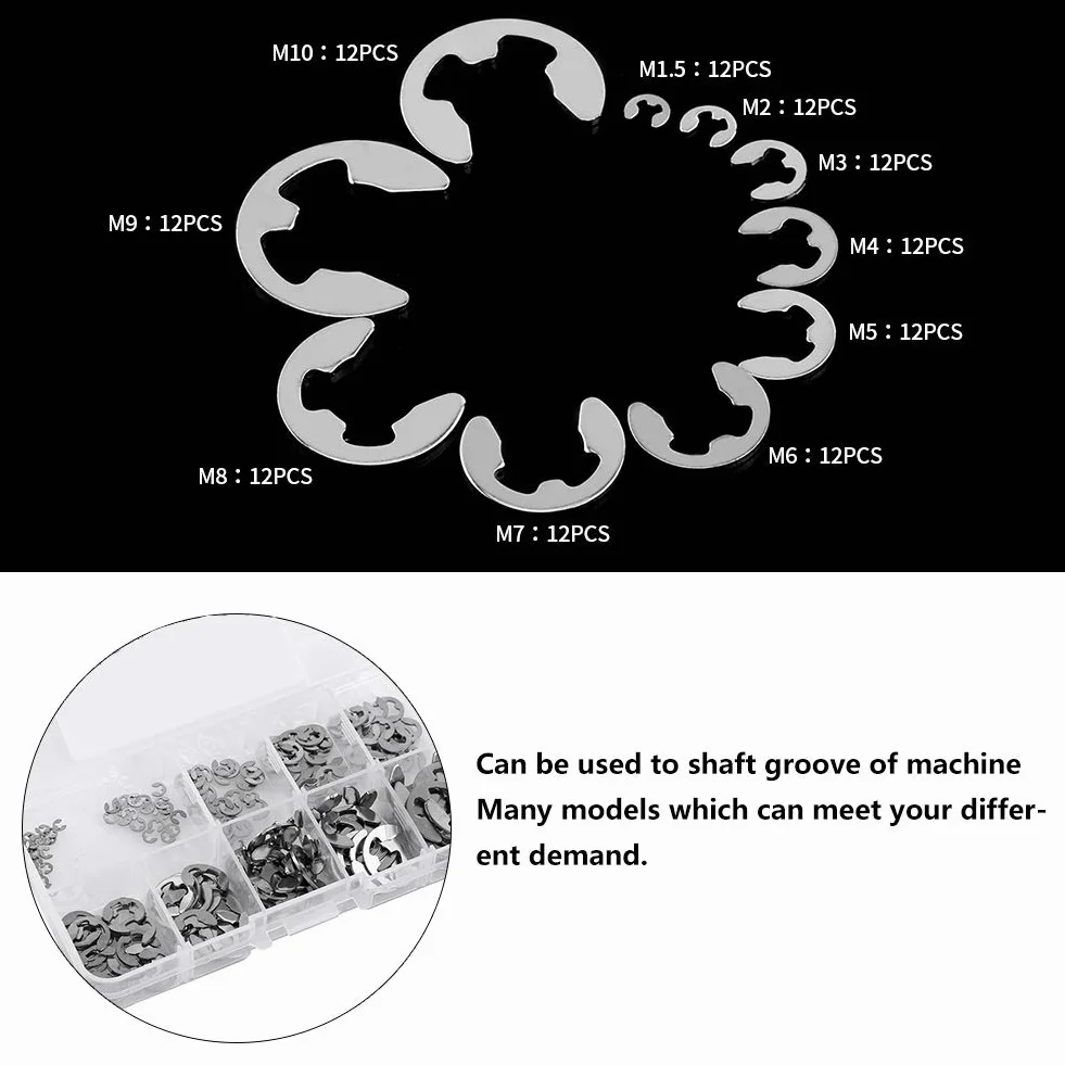 120 Stück E-Clips 304 Edelstahl-Sicherungsring 1,5 mm-10 mm Sicherungsring-Kit