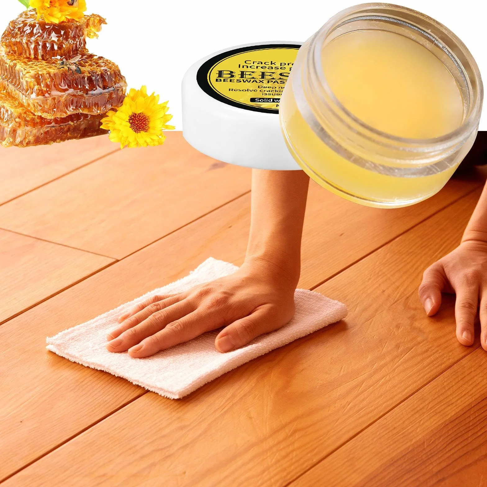 Lakier do drewna z wosku pszczelego, naturalny ochraniacz deski, od?ywka do mebli, bezpieczna formu?a, 3 x 3 x 0,63 cm), idealny do piel?gnacji desek, renowacji urz?dze? domowych