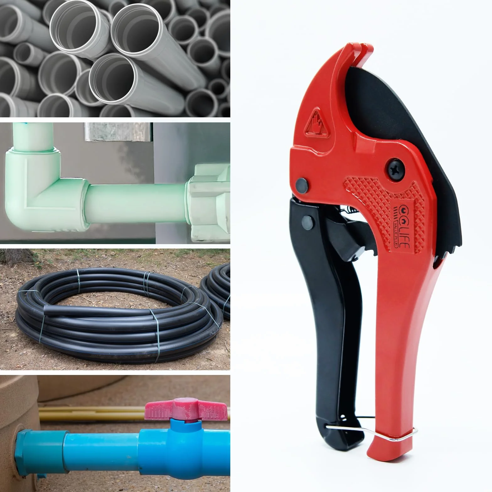 CCLIFE 42mm Obcinacz do rur PVC z przekładnią, ostrza ze stali SK-5 z wysoką zawartością węgla, profesjonalny obcinacz do rur Obcinacz do PVC/PE/PP/PEX/PPR