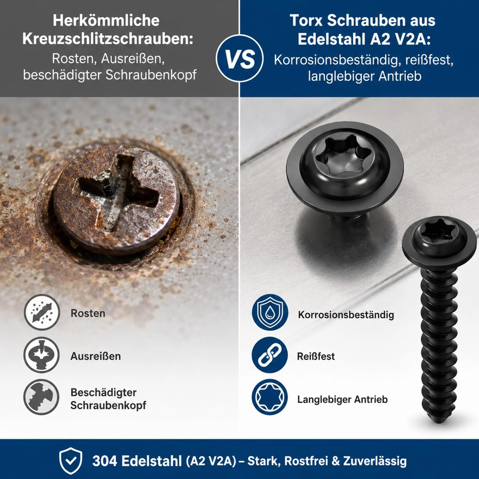Dayalo 50 sztuk wkrętów do blachy 3,9 x 9,5 mm, z łbem płaskim i podkładką do wkrętaków, wkręty do drewna Torx, stal szlachetna A2 V2A, czarne tlenki, z końcówką śrubokręta