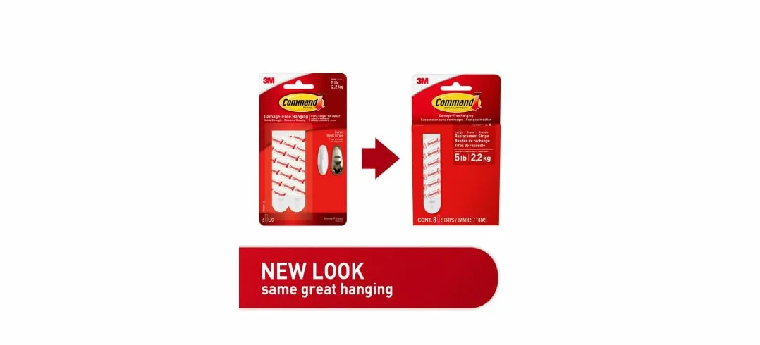 Command 08482000511, Large, White, (17023P-ES), 6 Refill Strips, 6 Count