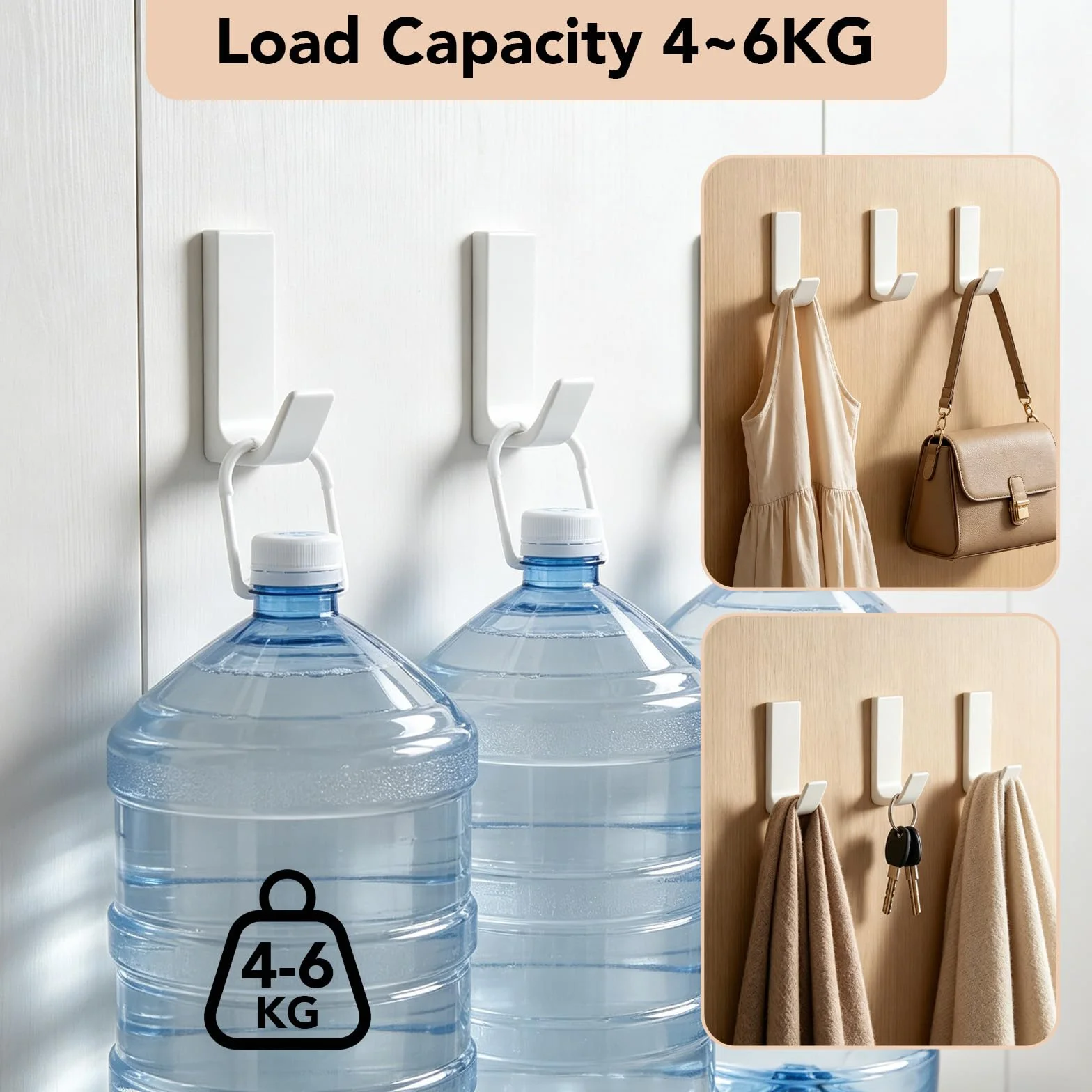 6 sztuk bardzo mocnych haczyków samoprzylepnych, metalowych haczyków ściennych, bez wiercenia, białe, do łazienki, na ubrania, mogą udźwignąć 4-6 kg, do kuchni, łazienki, pokoju (białe)