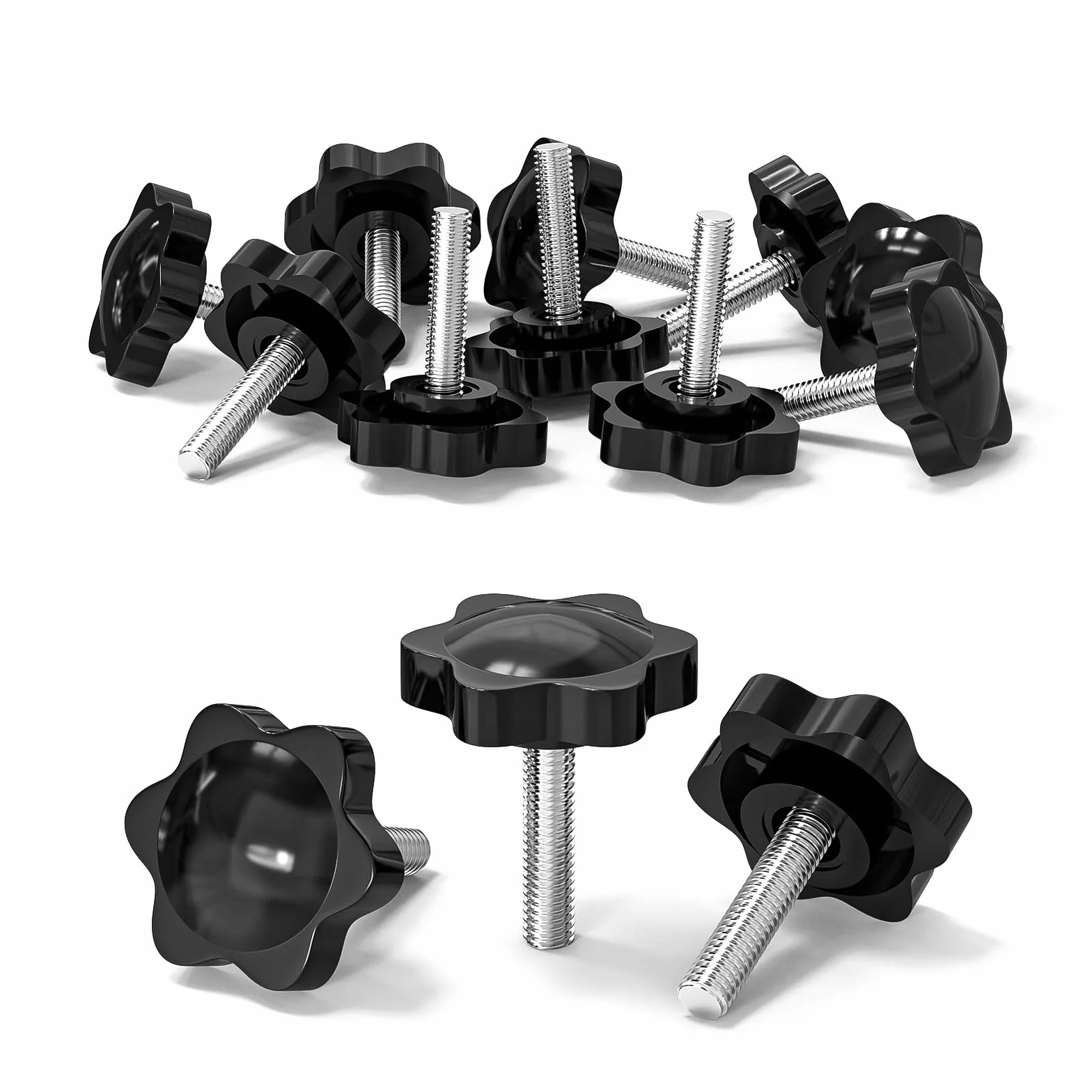 ORTAVA 10 sztuk śrub z uchwytem gwiazdowym, śruby z uchwytem M6 x 25 mm, śruba radełkowana, śruba z łbem gwiazdowym, nakrętka uchwytu gwiazdowego, przycisk zaciskowy do obrabiarki, maszyny (czarne)