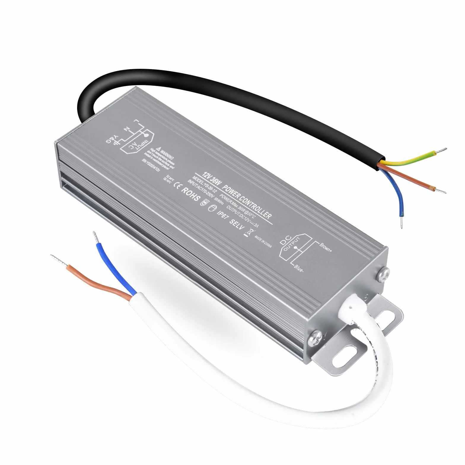 OFFCUP Zasilacz 12 V 36 W 3 A Transformator IP67 Sterownik LED AC 170-250 V do DC 12 V Cienkie transformatory LED stały bez migotania