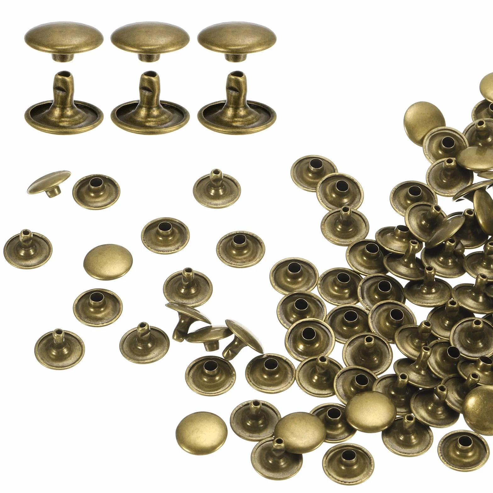 QUARKZMAN Zestaw 60 podwójnych zaślepek skórzanych nitów, 12 x 8 mm okrągły kaptur metalowe nity do obróbki skóry pasek tkanina kołnierz torba naprawa dekoracja, brąz