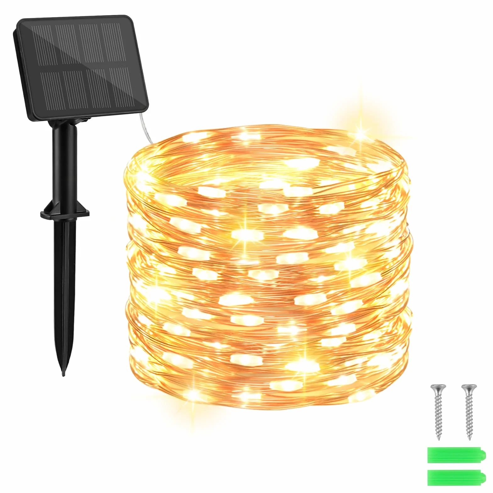 Solarny łańcuch świetlny na zewnątrz, Cshare 10 m, 100 diod LED, przewód miedziany, 8 trybów, z timerem, IP65 odporny na warunki atmosferyczne, do dekoracji na podwórku, choinki, ogrodu, sypialni