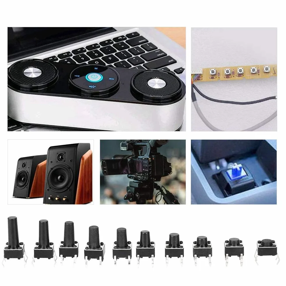 200 sztuk Przełącznik Dotykowy Wciskany 6x6mm Mini Momentary Tact Switch Kit dla Elektroniki Projektów DIY (Czarny)