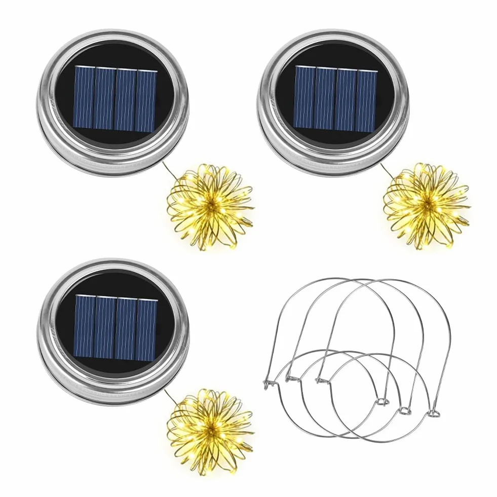 Solar Lights części zamienne, 3 x średnica 7,5 cm, panel solarny LED, wodoszczelność IP44, zamiennik do ogrodu, latarni, patio, oświetlenia, 2 m, ciepła biel, łańcuch świetlny "zrób to sam"