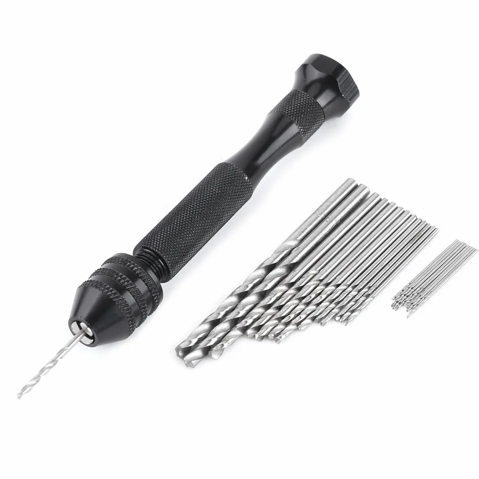 Precision Pin Vise wiertło ręczne z 25 szt. HSS Twist zestaw narzędzi obrotowych, uchwyt Chuck 0,3-3,6 mm