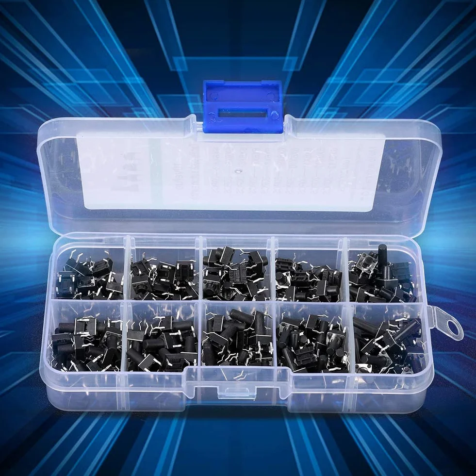 200 sztuk Przełącznik Dotykowy Wciskany 6x6mm Mini Momentary Tact Switch Kit dla Elektroniki Projektów DIY (Czarny)