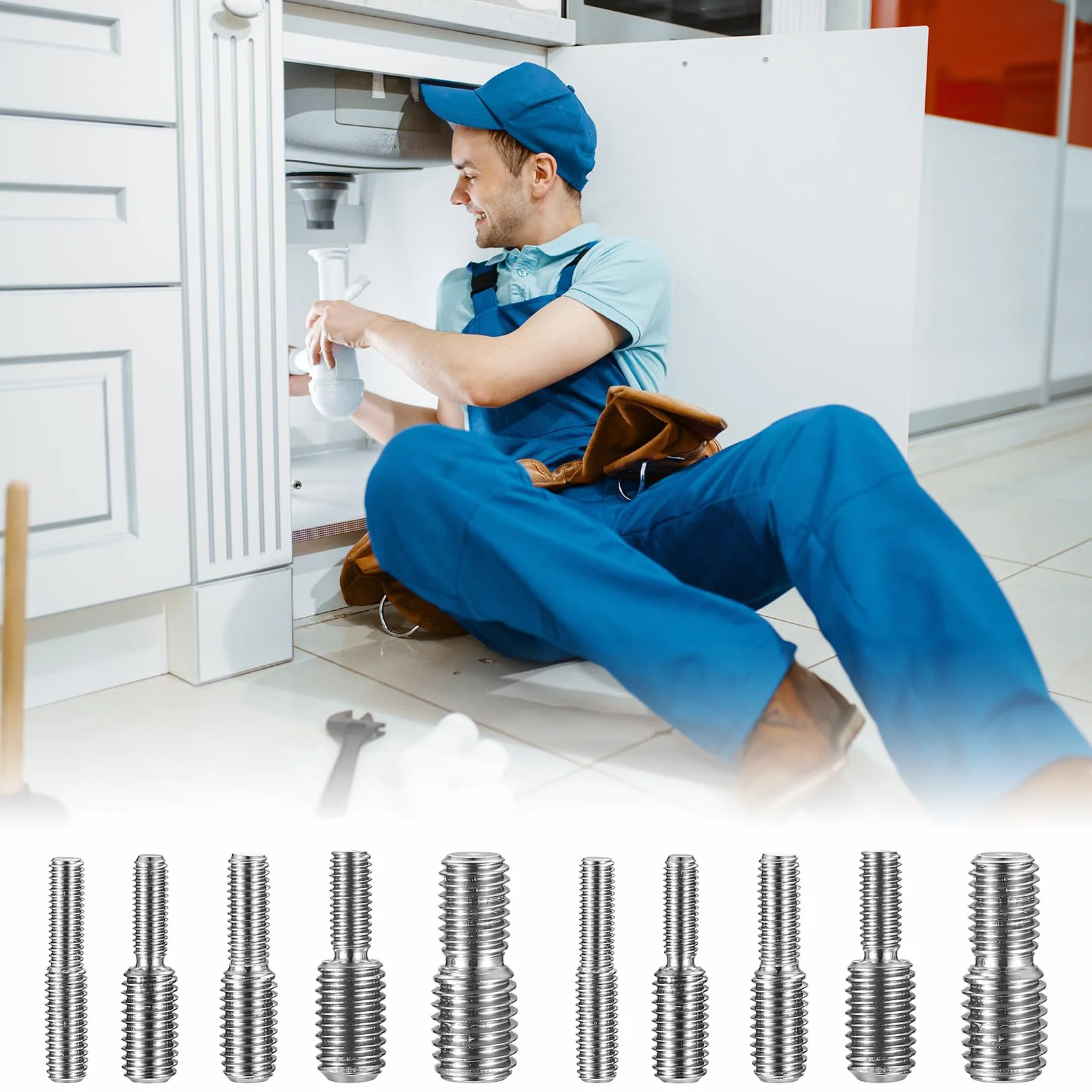 15 adapterów śrub redukcyjnych, śruba z gwintem z podwójnym końcem, adapter śrub ze stali nierdzewnej M5x0,8 do M8 x 1,25, śruba konwertująca