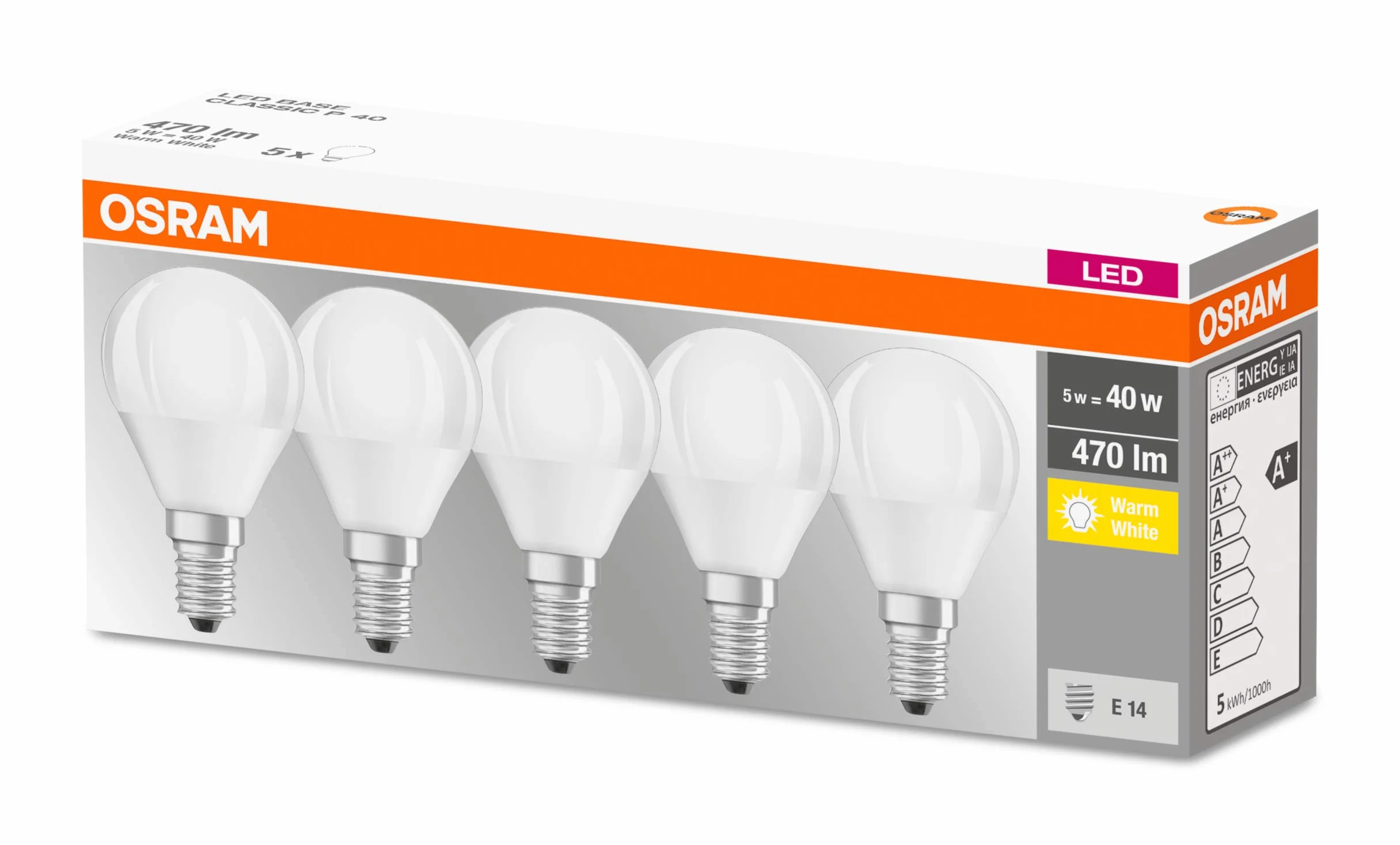 OSRAM Lampa LED | Trzonek: E14 | Ciepły biały | 2700 K | 5,50 W | matowe | LED BASE CLASSIC P [Klasa efektywności energetycznej A+]