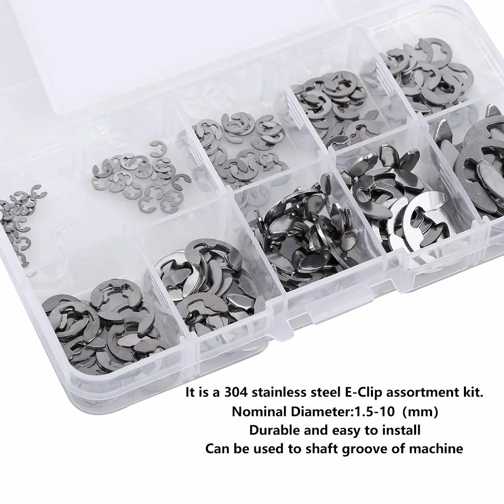 120 Stück E-Clips 304 Edelstahl-Sicherungsring 1,5 mm-10 mm Sicherungsring-Kit