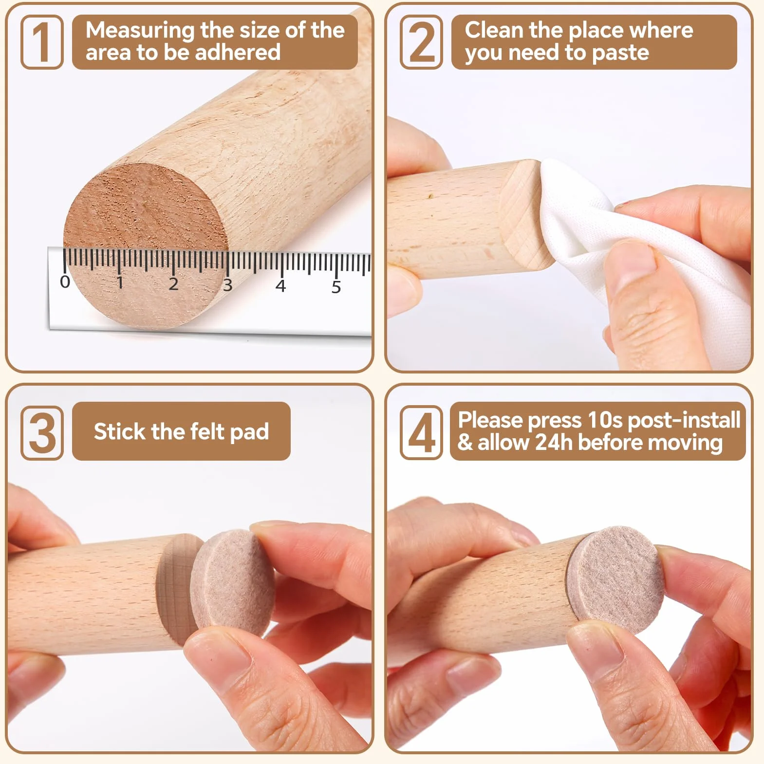 moinkerin Podkładki na krzesła, ochraniacze podłogowe, 15 mm, podkładki filcowe do stóp mebli, grubość 5 mm, samoprzylepne podkładki meblowe, odporne na zarysowania i redukcję hałasu, beżowe, 144 szt
